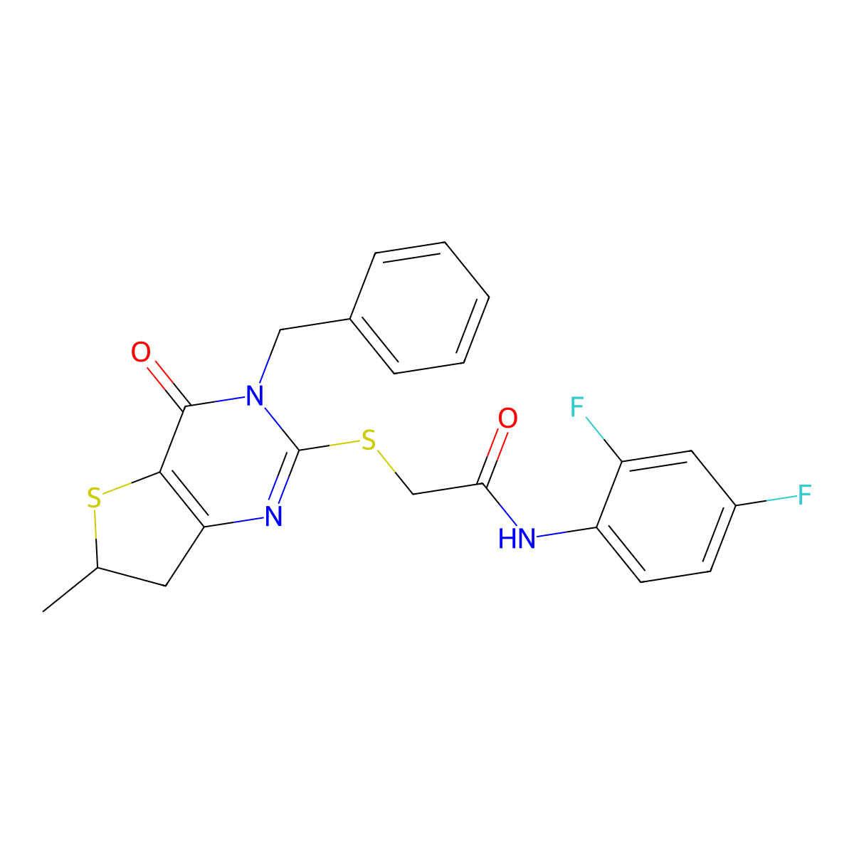 2-[(3-benzyl-6-methyl-4-oxo-6,7-dihydrothieno[3,2-d]pyrimidin-2-yl)sulfanyl]-N-(2,4-difluorophenyl)acetamide molecular structure, CAS 689262-89-3