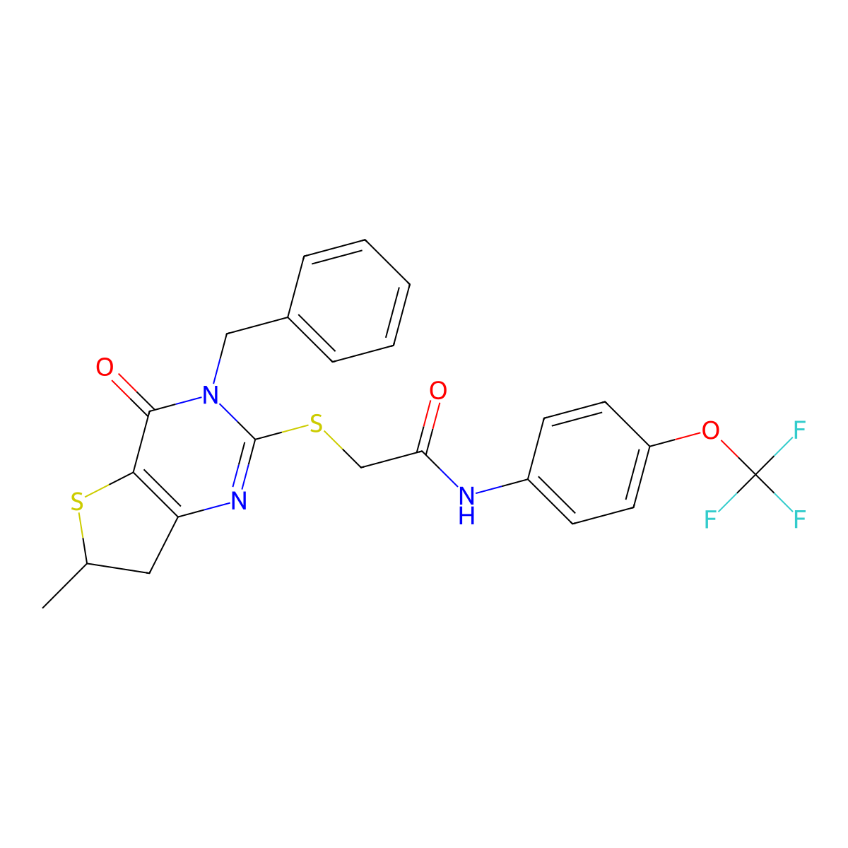 2-((3-benzyl-6-methyl-4-oxo-3,4,6,7-tetrahydrothieno[3,2-d]pyrimidin-2-yl)thio)-N-(4-(trifluoromethoxy)phenyl)acetamide molecular structure, CAS 689262-90-6