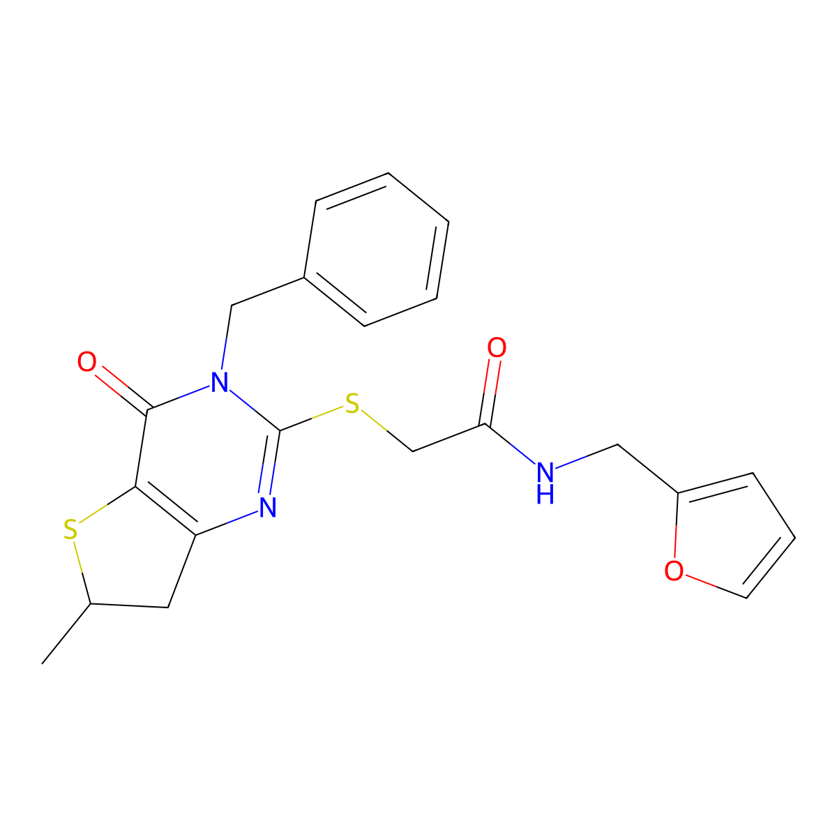 2-((3-benzyl-6-methyl-4-oxo-3,4,6,7-tetrahydrothieno[3,2-d]pyrimidin-2-yl)thio)-N-(furan-2-ylmethyl)acetamide molecular structure, CAS 689262-91-7