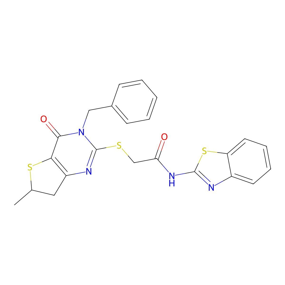N-(1,3-benzothiazol-2-yl)-2-[(3-benzyl-6-methyl-4-oxo-6,7-dihydrothieno[3,2-d]pyrimidin-2-yl)sulfanyl]acetamide molecular structure, CAS 689262-93-9