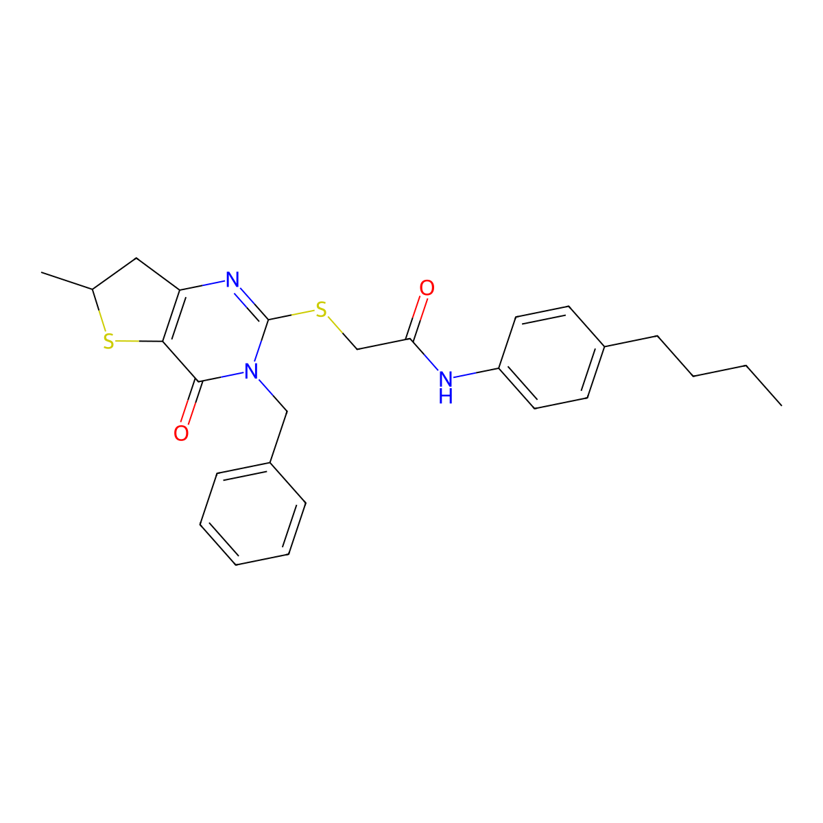 2-[(3-benzyl-6-methyl-4-oxo-6,7-dihydrothieno[3,2-d]pyrimidin-2-yl)sulfanyl]-N-(4-butylphenyl)acetamide molecular structure, CAS 689262-97-3
