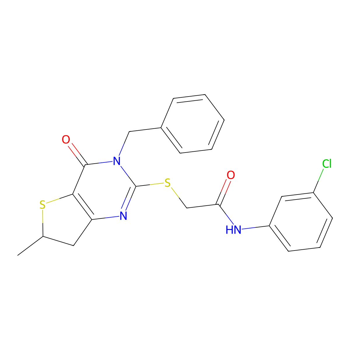 2-((3-benzyl-6-methyl-4-oxo-3,4,6,7-tetrahydrothieno[3,2-d]pyrimidin-2-yl)thio)-N-(3-chlorophenyl)acetamide molecular structure, CAS 689263-00-1