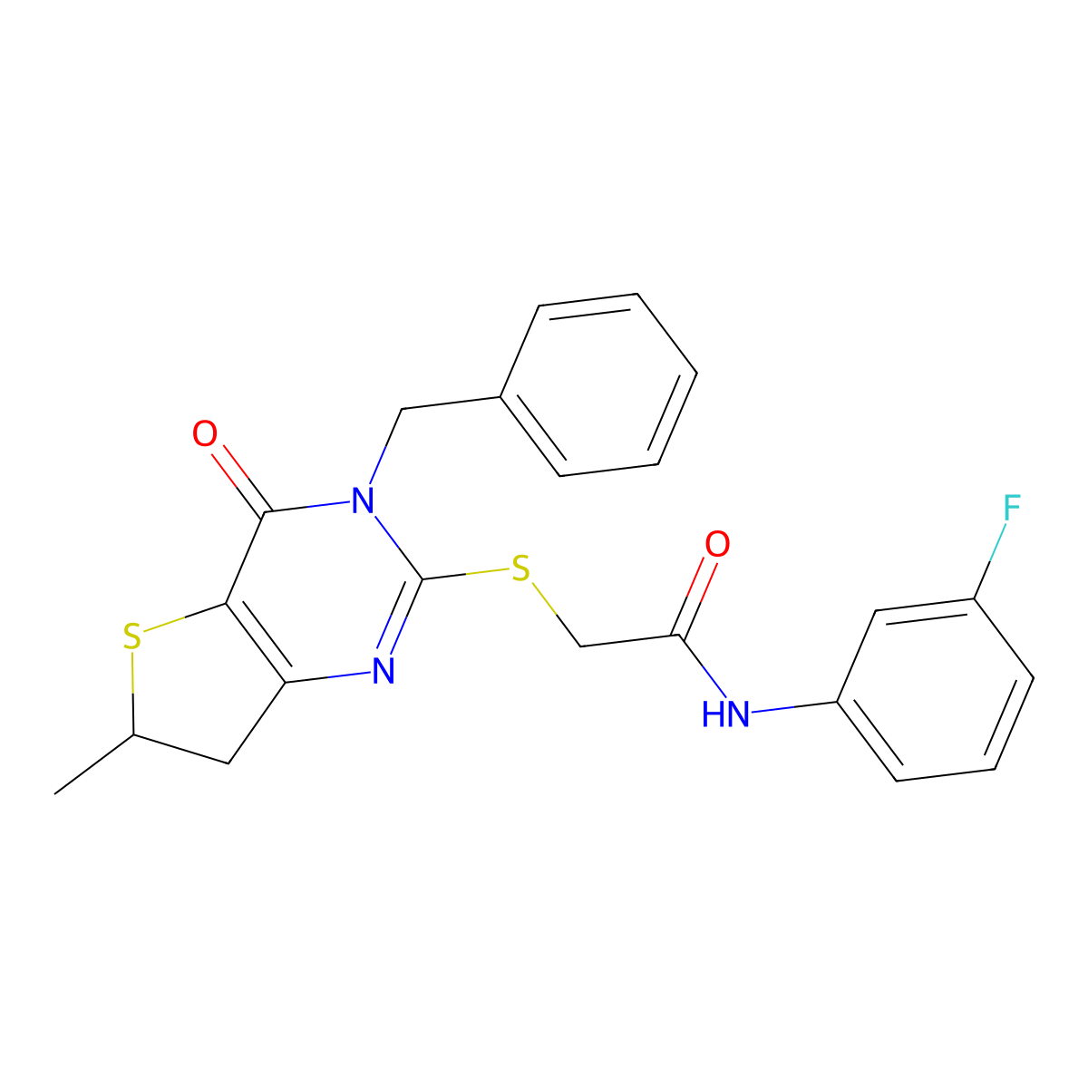 2-[(3-benzyl-6-methyl-4-oxo-6,7-dihydrothieno[3,2-d]pyrimidin-2-yl)sulfanyl]-N-(3-fluorophenyl)acetamide molecular structure, CAS 689263-02-3