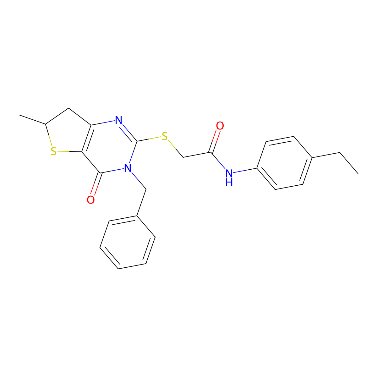 2-((3-benzyl-6-methyl-4-oxo-3,4,6,7-tetrahydrothieno[3,2-d]pyrimidin-2-yl)thio)-N-(4-ethylphenyl)acetamide molecular structure, CAS 689263-03-4