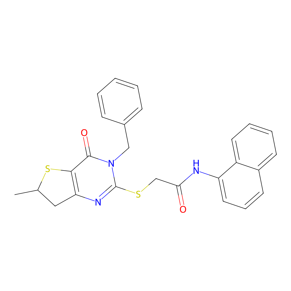 2-[(3-benzyl-6-methyl-4-oxo-6,7-dihydrothieno[3,2-d]pyrimidin-2-yl)sulfanyl]-N-naphthalen-1-ylacetamide molecular structure, CAS 689263-05-6