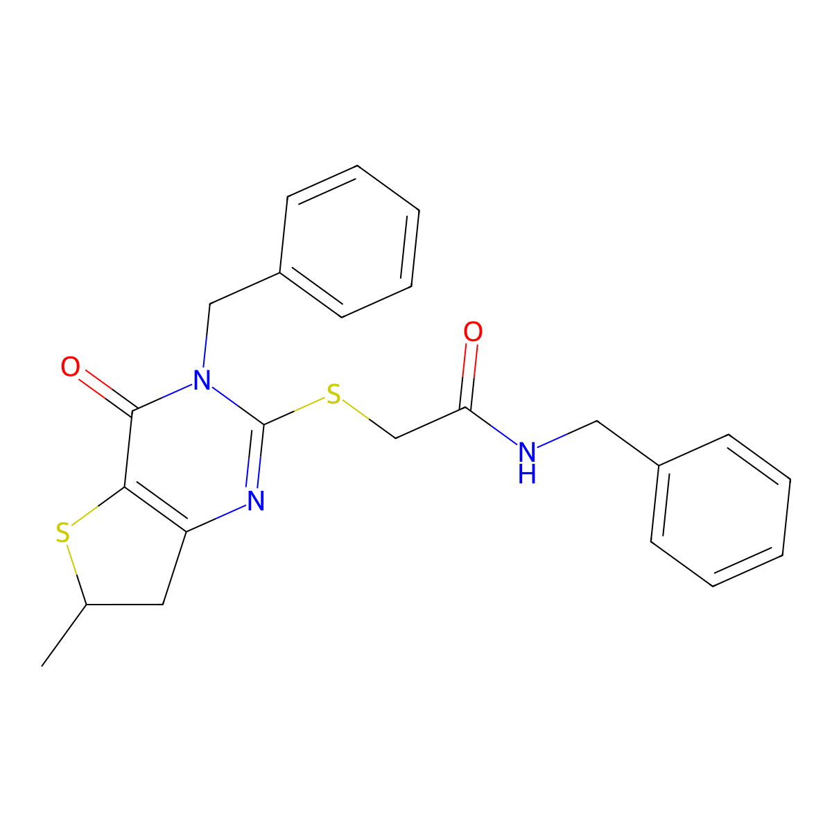 N-benzyl-2-[(3-benzyl-6-methyl-4-oxo-6,7-dihydrothieno[3,2-d]pyrimidin-2-yl)sulfanyl]acetamide molecular structure, CAS 689263-07-8