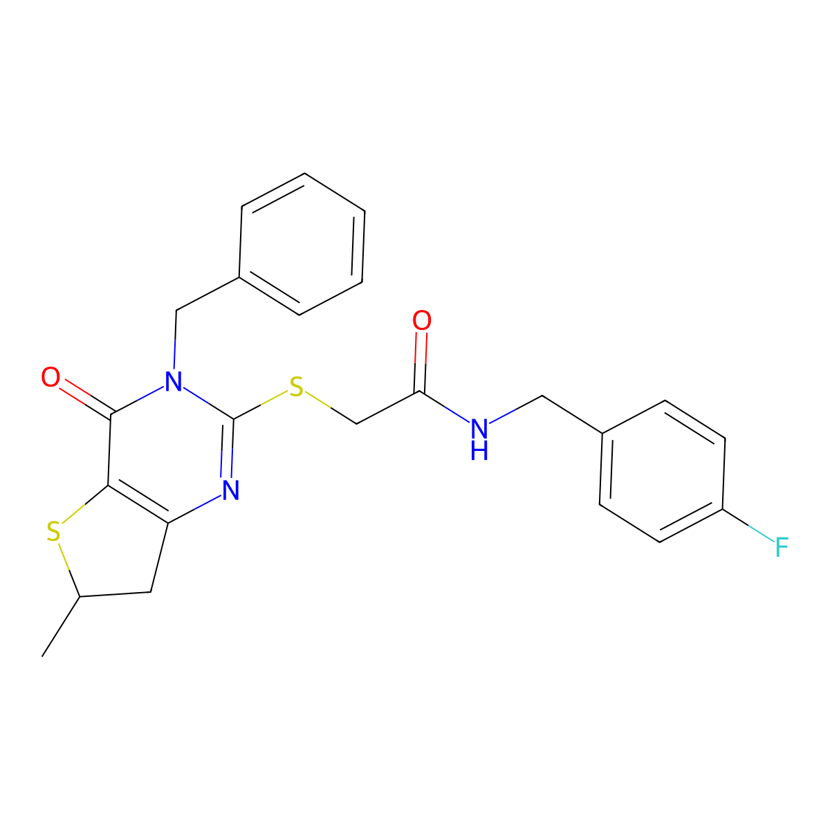 2-[(3-benzyl-6-methyl-4-oxo-6,7-dihydrothieno[3,2-d]pyrimidin-2-yl)sulfanyl]-N-[(4-fluorophenyl)methyl]acetamide molecular structure, CAS 689263-08-9