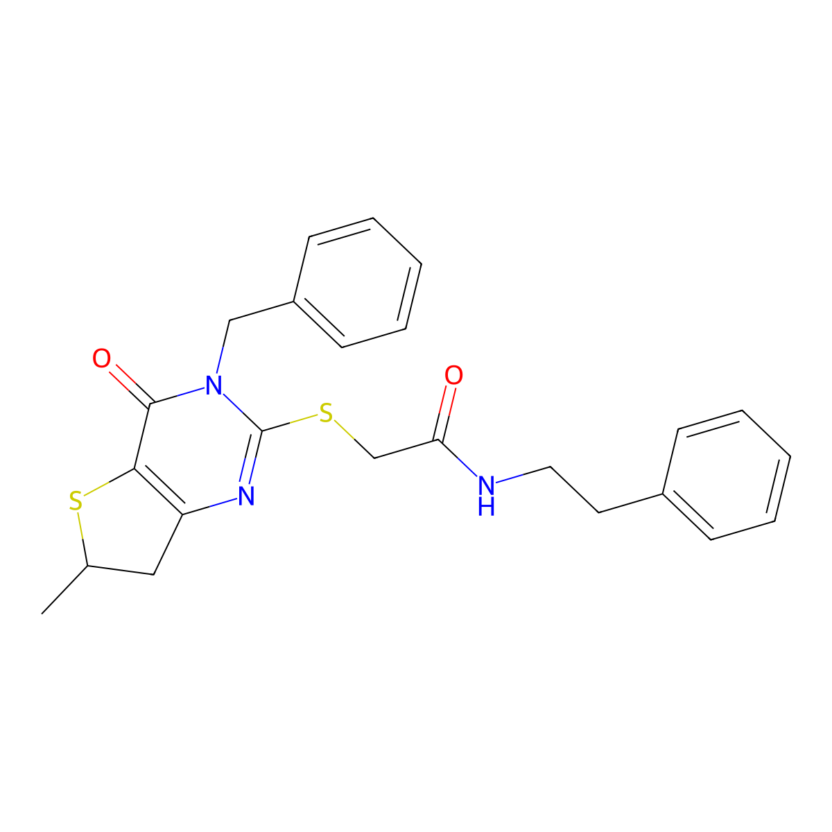 2-((3-benzyl-6-methyl-4-oxo-3,4,6,7-tetrahydrothieno[3,2-d]pyrimidin-2-yl)thio)-N-phenethylacetamide molecular structure, CAS 689263-09-0