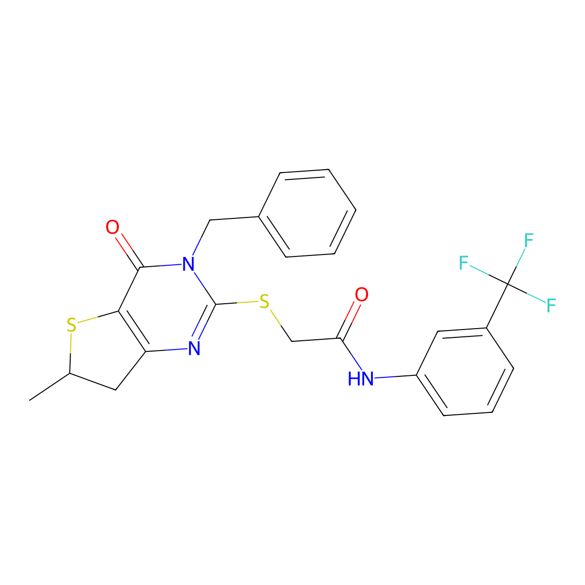 2-[(3-benzyl-6-methyl-4-oxo-6,7-dihydrothieno[3,2-d]pyrimidin-2-yl)sulfanyl]-N-[3-(trifluoromethyl)phenyl]acetamide molecular structure, CAS 689263-10-3