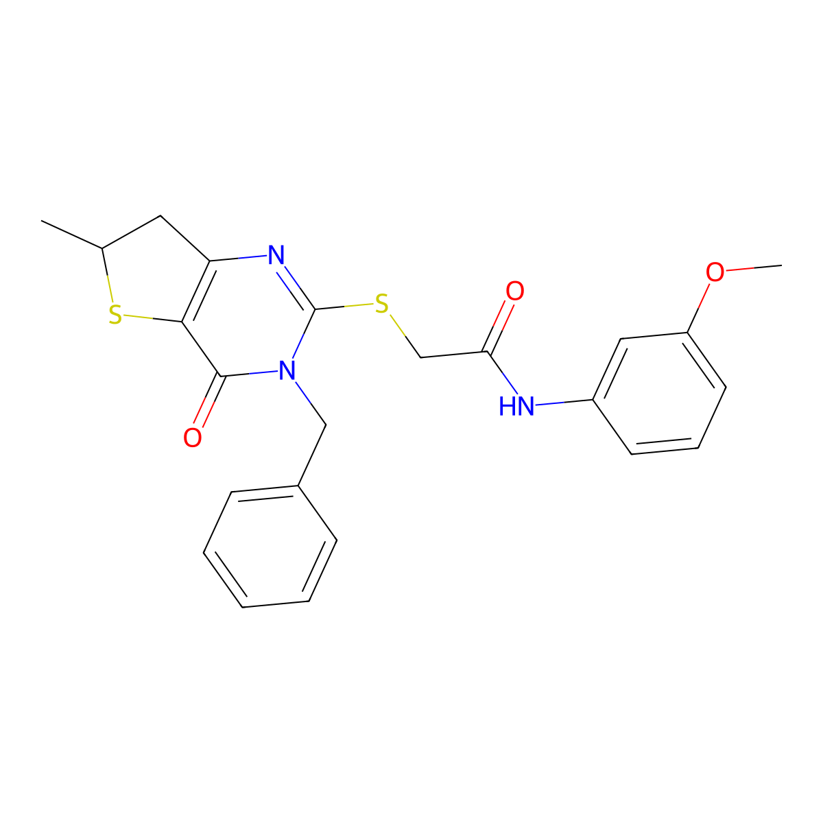 2-((3-benzyl-6-methyl-4-oxo-3,4,6,7-tetrahydrothieno[3,2-d]pyrimidin-2-yl)thio)-N-(3-methoxyphenyl)acetamide molecular structure, CAS 689263-12-5
