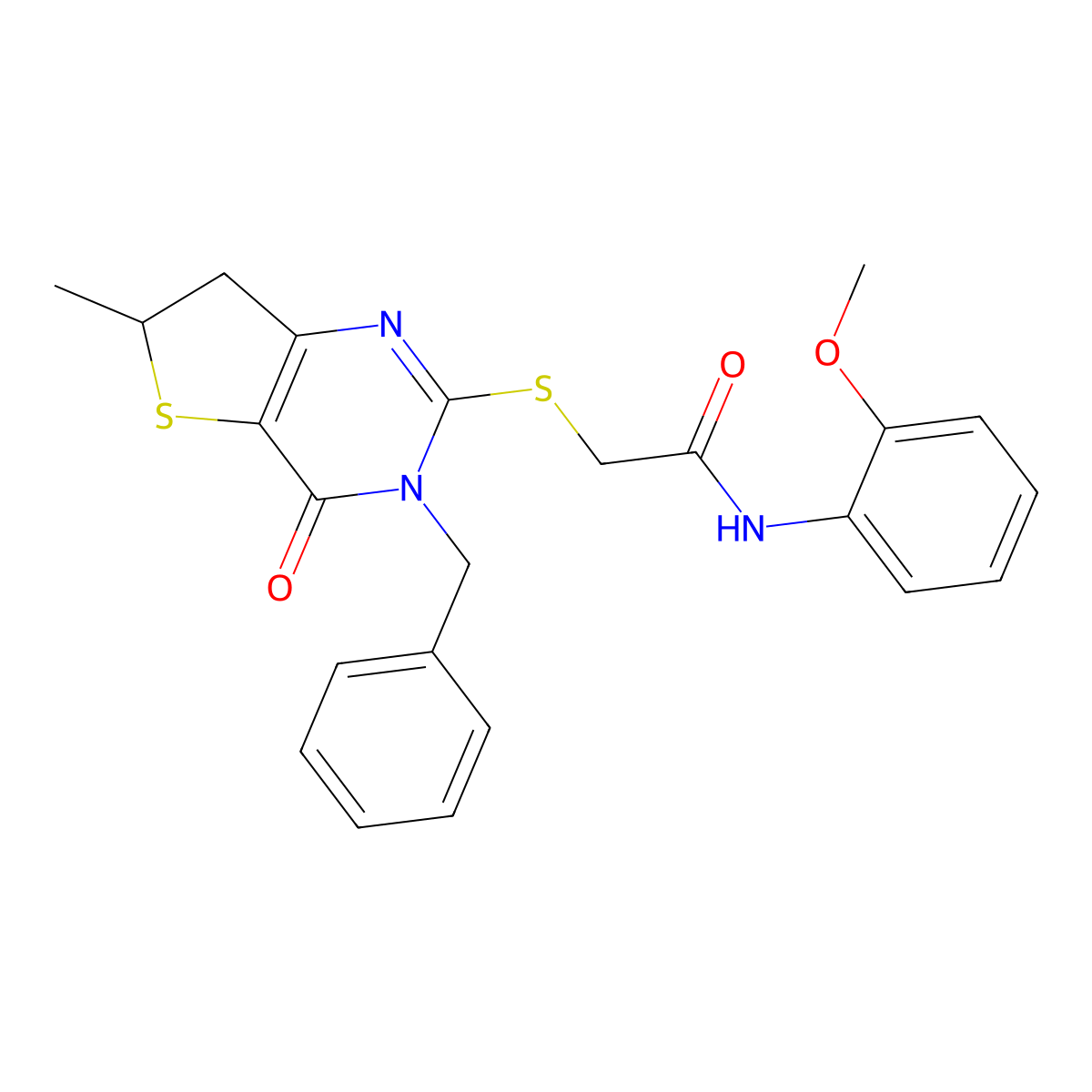 2-[(3-benzyl-6-methyl-4-oxo-6,7-dihydrothieno[3,2-d]pyrimidin-2-yl)sulfanyl]-N-(2-methoxyphenyl)acetamide molecular structure, CAS 689263-13-6