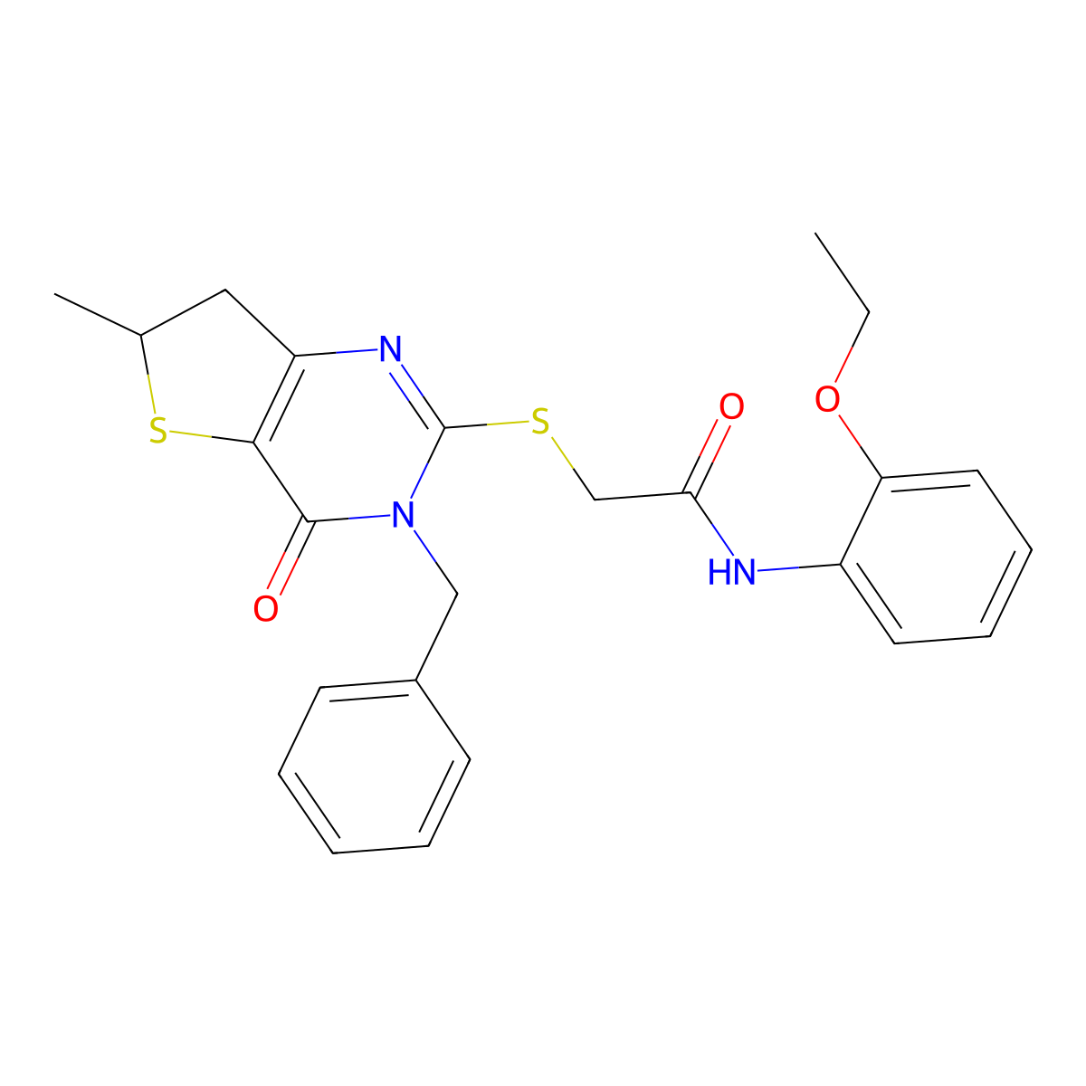 2-[(3-benzyl-6-methyl-4-oxo-6,7-dihydrothieno[3,2-d]pyrimidin-2-yl)sulfanyl]-N-(2-ethoxyphenyl)acetamide molecular structure, CAS 689263-14-7