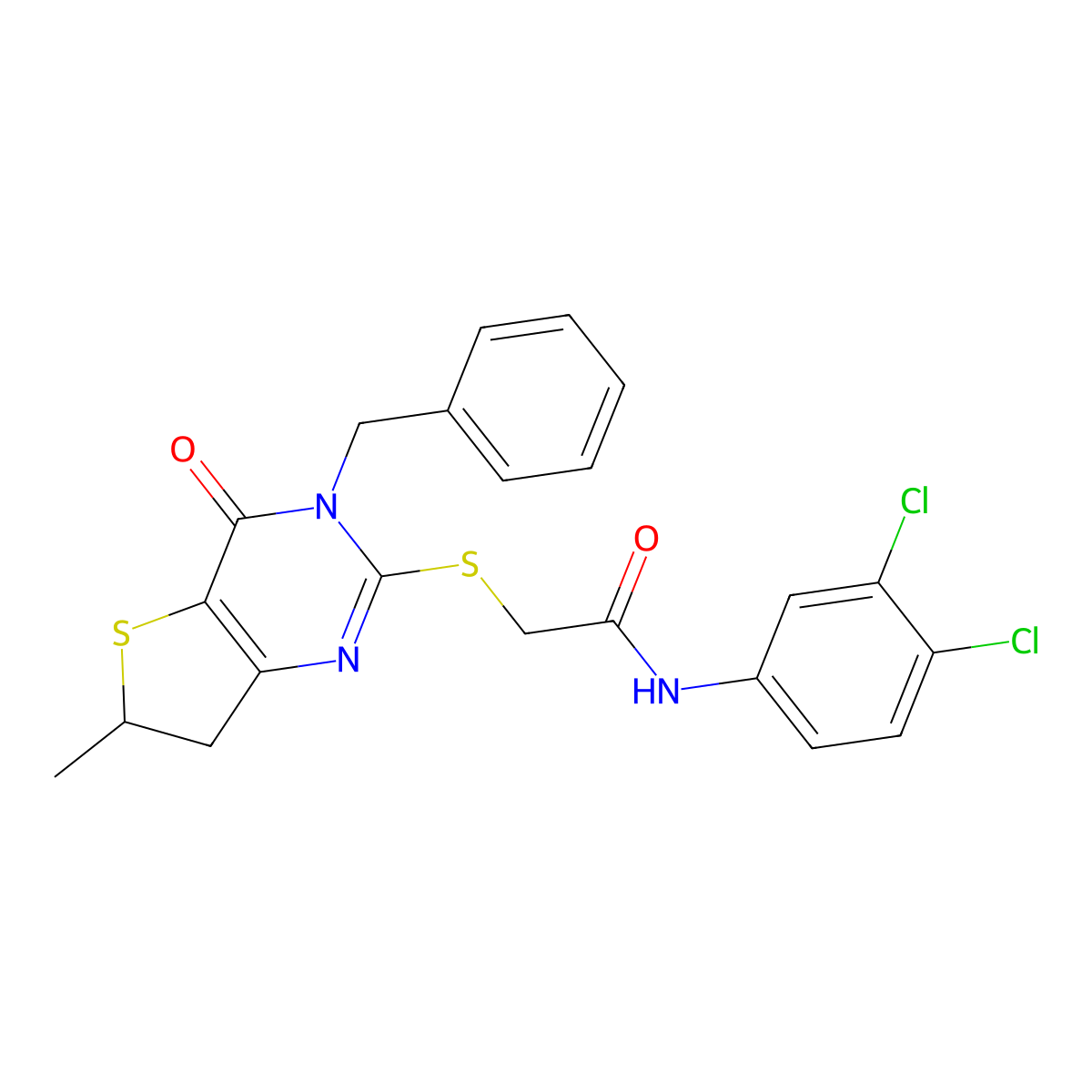 2-((3-benzyl-6-methyl-4-oxo-3,4,6,7-tetrahydrothieno[3,2-d]pyrimidin-2-yl)thio)-N-(3,4-dichlorophenyl)acetamide molecular structure, CAS 689263-15-8