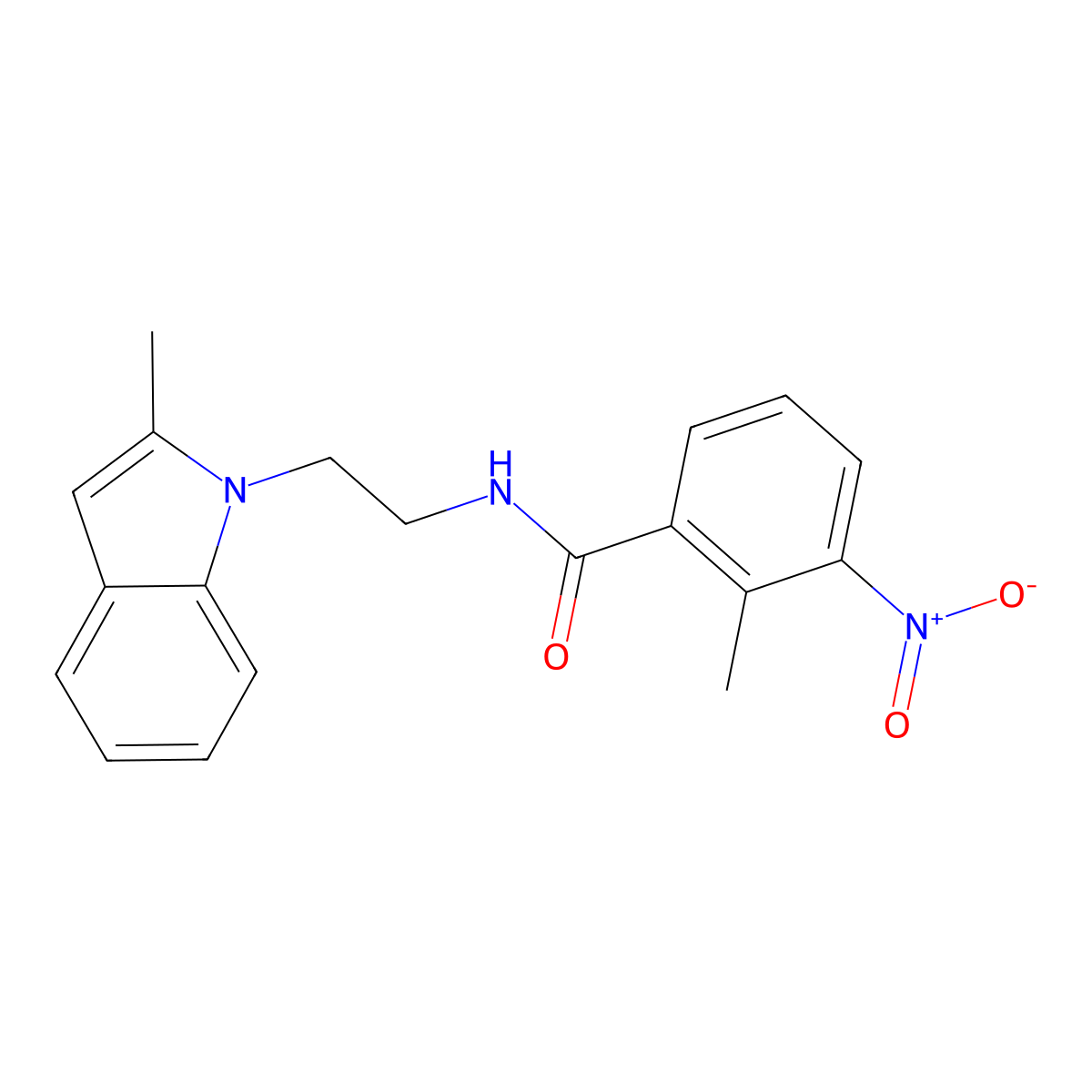 2-methyl-N-(2-(2-methyl-1H-indol-1-yl)ethyl)-3-nitrobenzamide molecular structure, CAS 689264-49-1