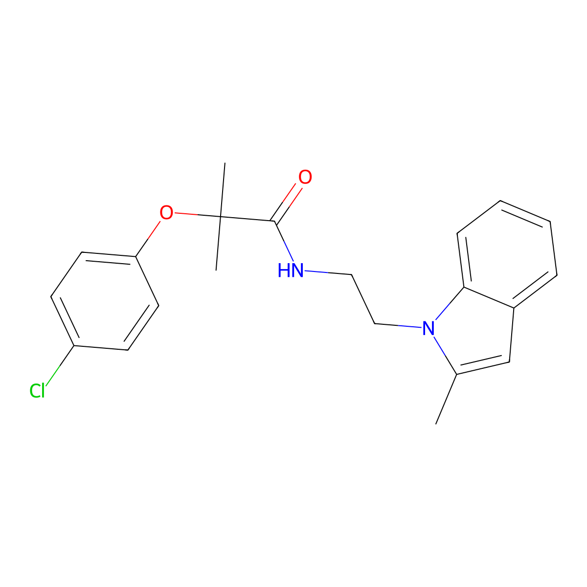 2-(4-chlorophenoxy)-2-methyl-N-(2-(2-methyl-1H-indol-1-yl)ethyl)propanamide molecular structure, CAS 689265-14-3