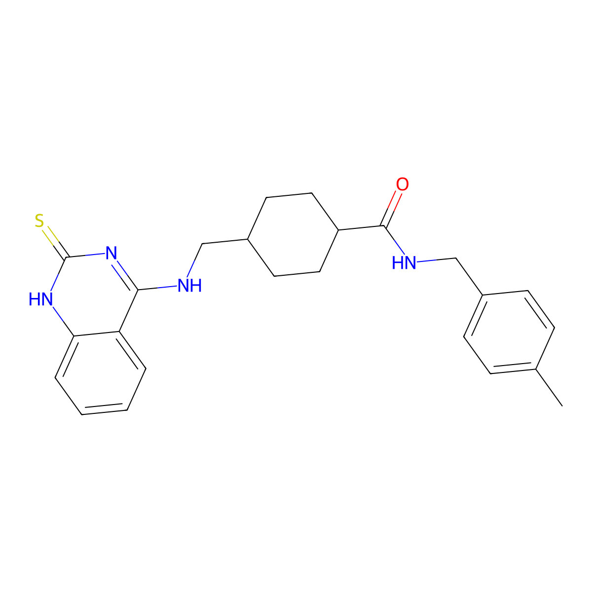 N-(4-methylbenzyl)-4-{[(2-thioxo-1,2-dihydroquinazolin-4-yl)amino]methyl}cyclohexanecarboxamide molecular structure, CAS 689265-90-5
