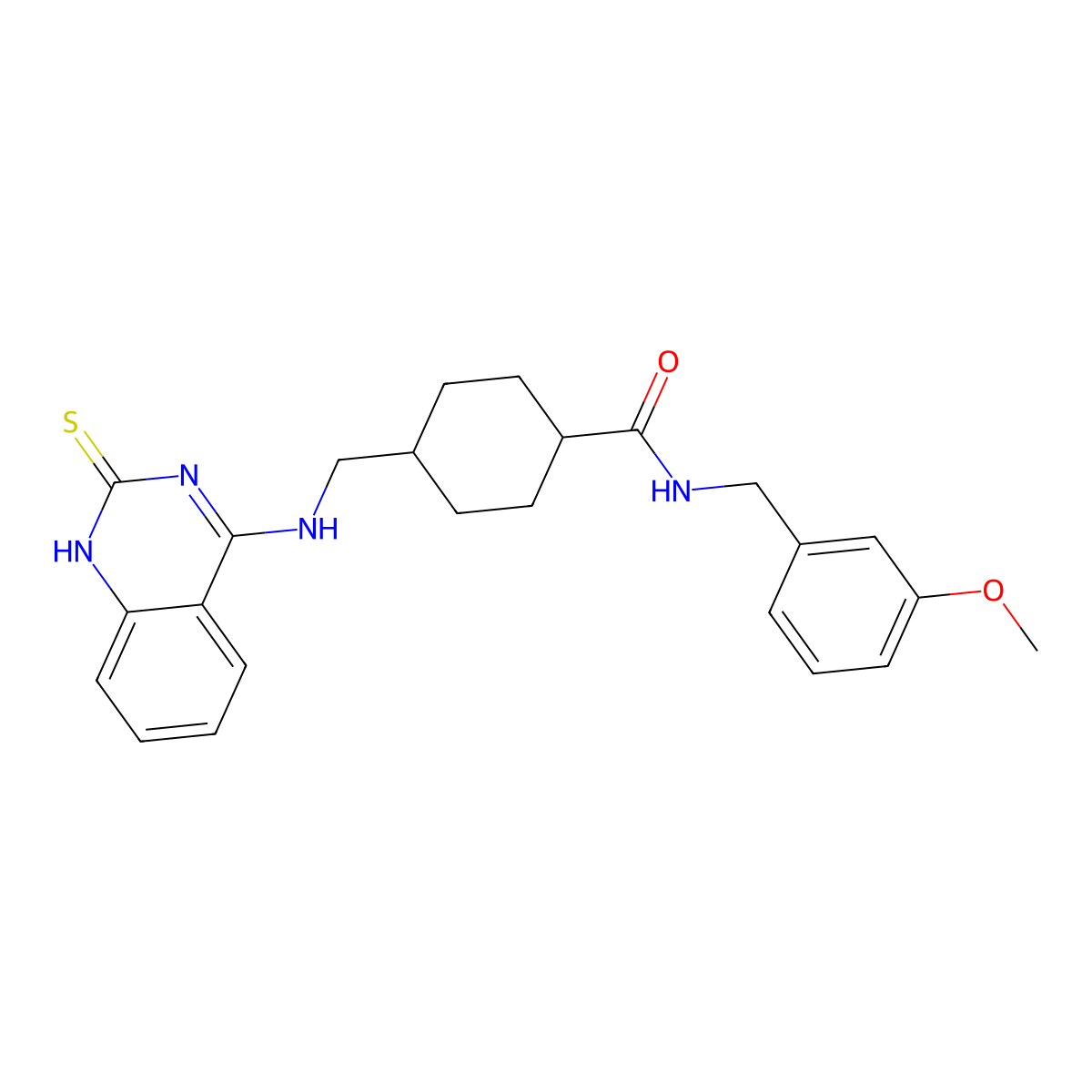 N-(3-methoxybenzyl)-4-{[(2-thioxo-1,2-dihydroquinazolin-4-yl)amino]methyl}cyclohexanecarboxamide molecular structure, CAS 689265-93-8