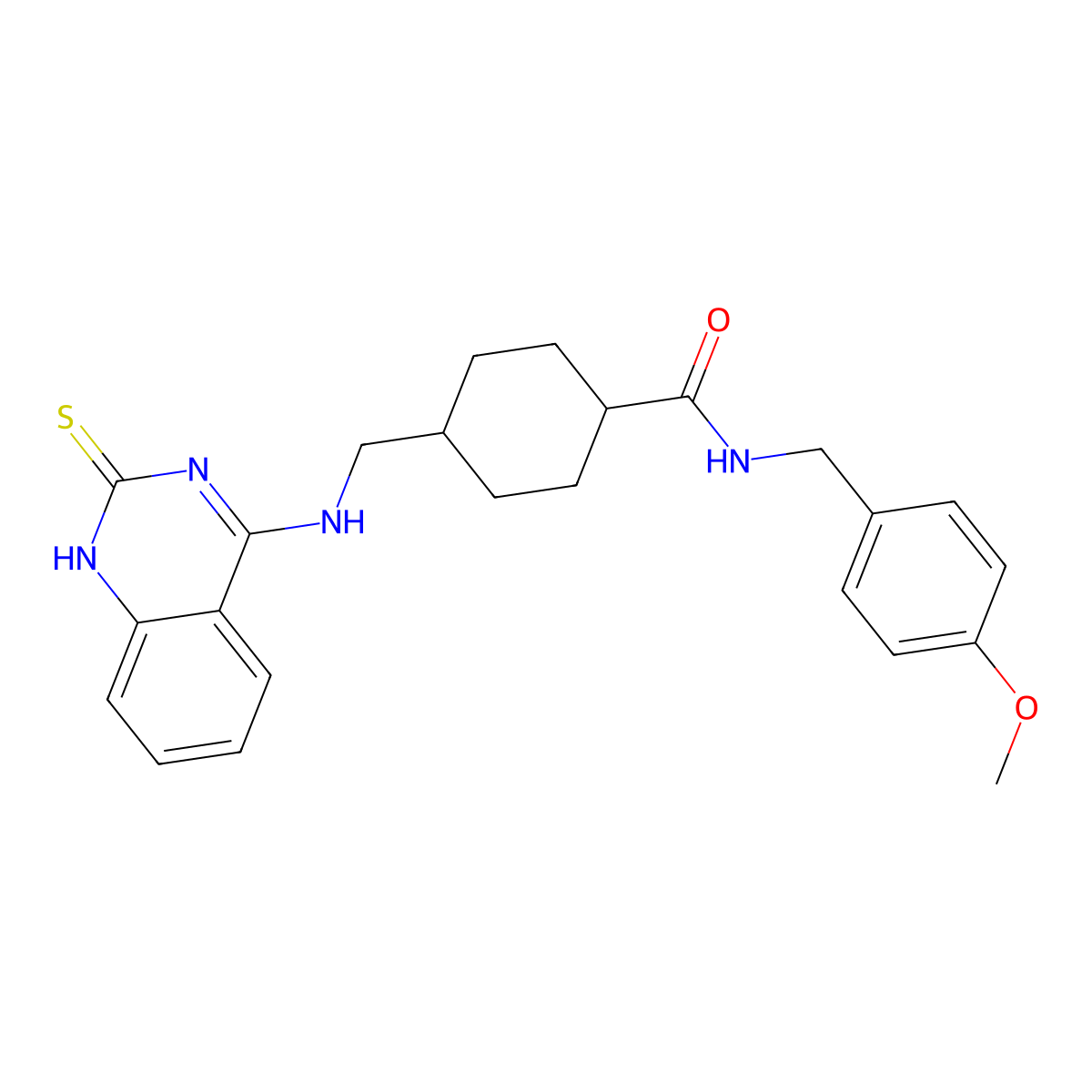 N-(4-methoxybenzyl)-4-{[(2-thioxo-1,2-dihydroquinazolin-4-yl)amino]methyl}cyclohexanecarboxamide molecular structure, CAS 689265-94-9