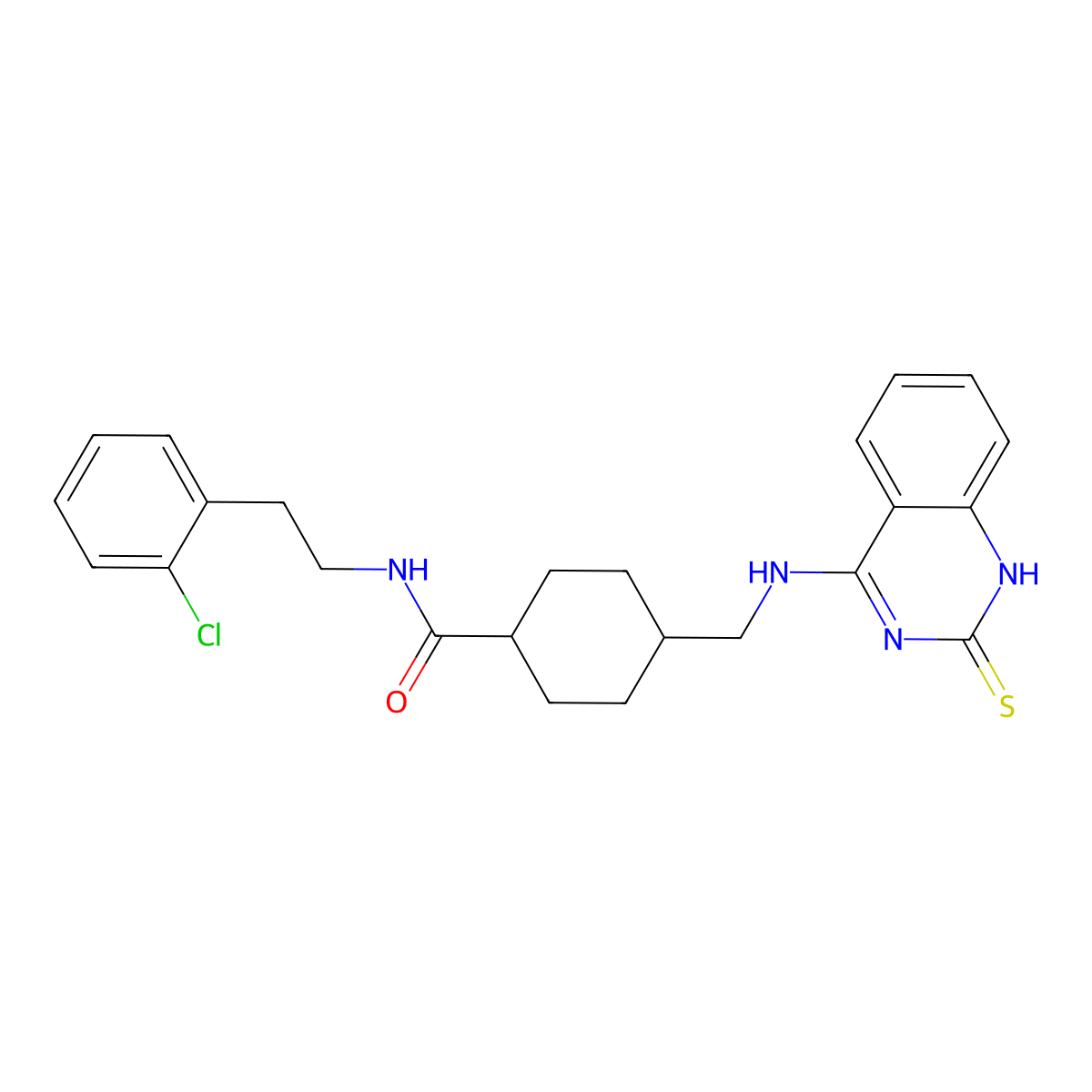 N-[2-(2-chlorophenyl)ethyl]-4-{[(2-sulfanylidene-1,2-dihydroquinazolin-4-yl)amino]methyl}cyclohexane-1-carboxamide molecular structure, CAS 689265-96-1
