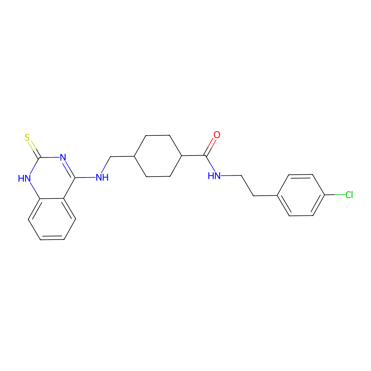 N-[2-(4-chlorophenyl)ethyl]-4-{[(2-thioxo-1,2-dihydroquinazolin-4-yl)amino]methyl}cyclohexanecarboxamide molecular structure, CAS 689265-97-2