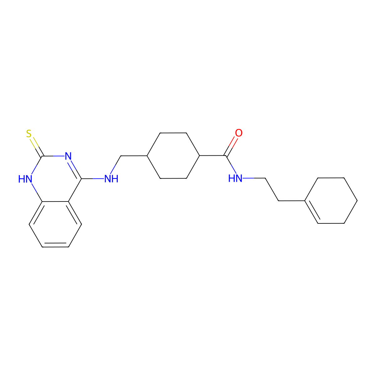 N-[2-(cyclohexen-1-yl)ethyl]-4-[[(2-sulfanylidene-1H-quinazolin-4-yl)amino]methyl]cyclohexane-1-carboxamide molecular structure, CAS 689265-98-3