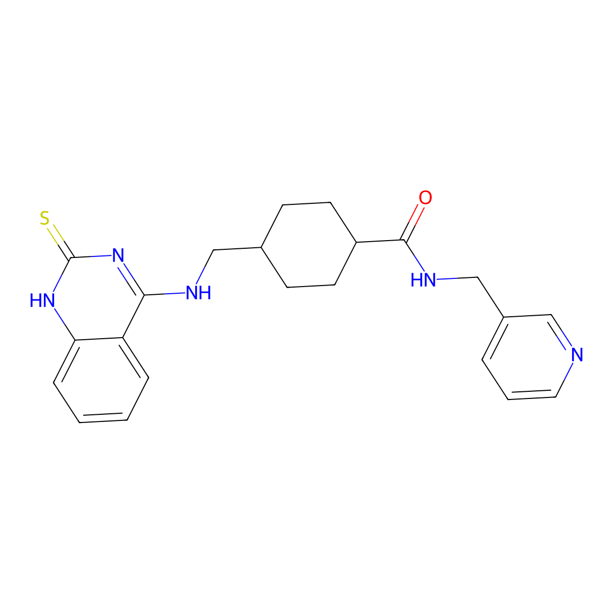 N-(pyridin-3-ylmethyl)-4-(((2-thioxo-1,2-dihydroquinazolin-4-yl)amino)methyl)cyclohexanecarboxamide molecular structure, CAS 689265-99-4