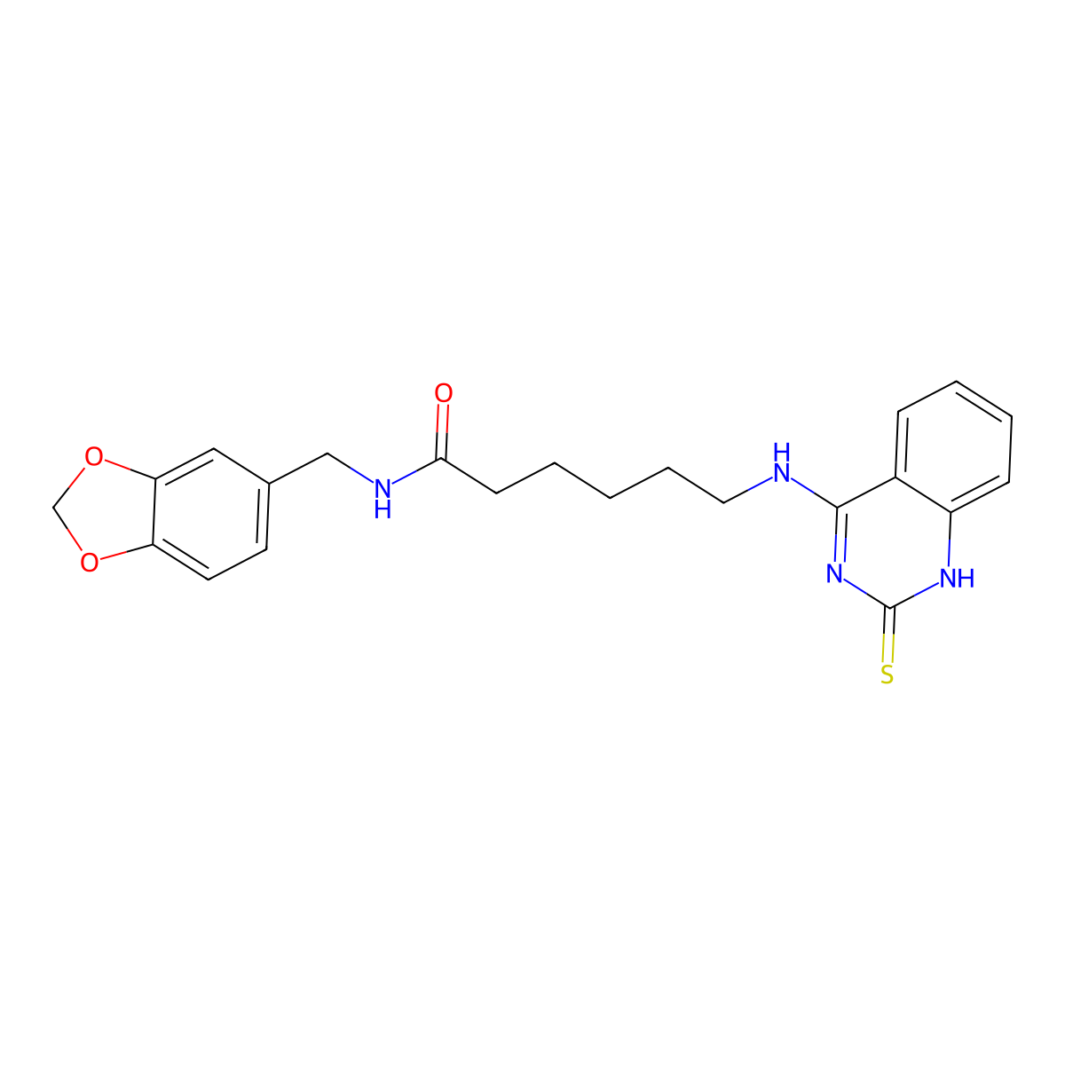 N-(1,3-benzodioxol-5-ylmethyl)-6-[(2-sulfanylidene-1H-quinazolin-4-yl)amino]hexanamide molecular structure, CAS 689266-32-8