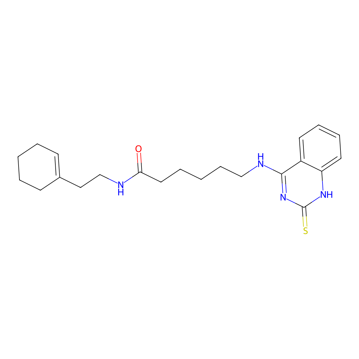 N-[2-(cyclohexen-1-yl)ethyl]-6-[(2-sulfanylidene-1H-quinazolin-4-yl)amino]hexanamide molecular structure, CAS 689266-41-9