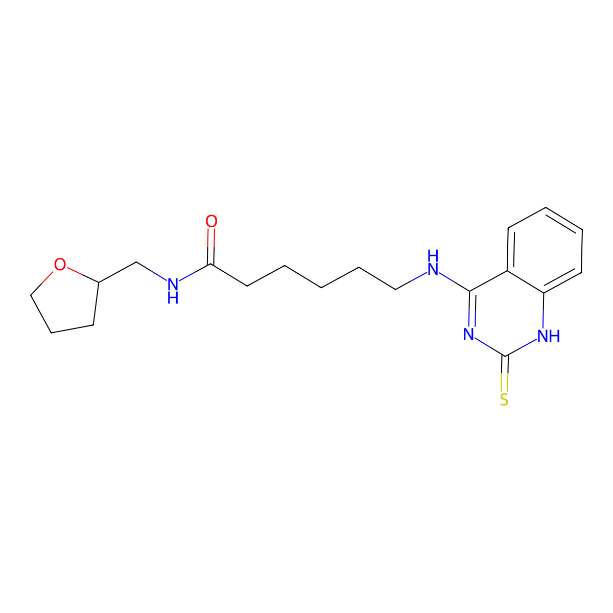 N-(oxolan-2-ylmethyl)-6-[(2-sulfanylidene-1H-quinazolin-4-yl)amino]hexanamide molecular structure, CAS 689266-42-0