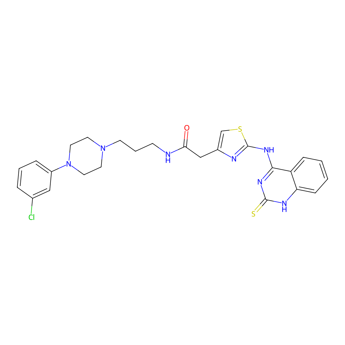 N-{3-[4-(3-chlorophenyl)piperazin-1-yl]propyl}-2-{2-[(2-thioxo-1,2-dihydroquinazolin-4-yl)amino]-1,3-thiazol-4-yl}acetamide molecular structure, CAS 689266-80-6