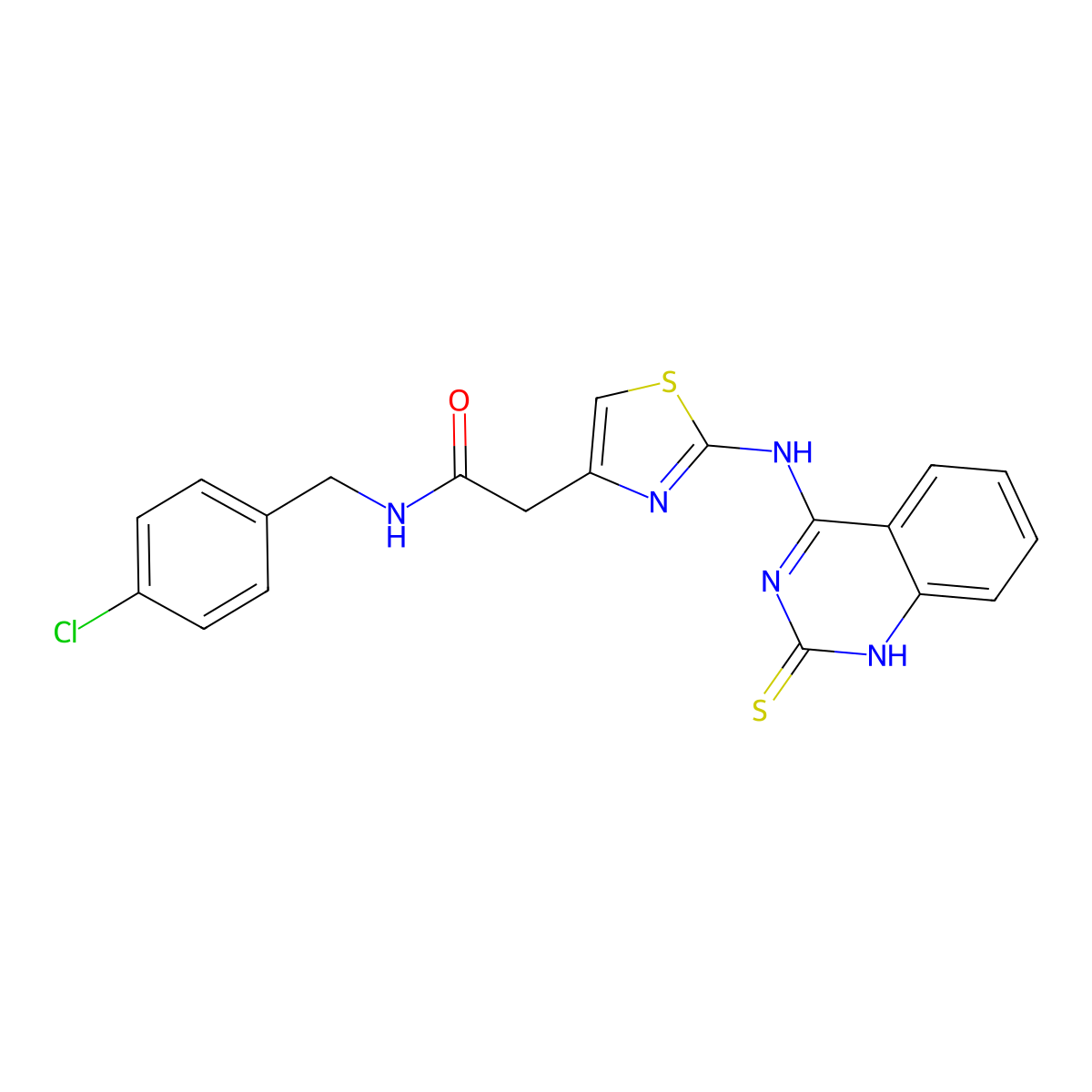 N-(4-chlorobenzyl)-2-(2-((2-thioxo-1,2-dihydroquinazolin-4-yl)amino)thiazol-4-yl)acetamide molecular structure, CAS 689266-94-2