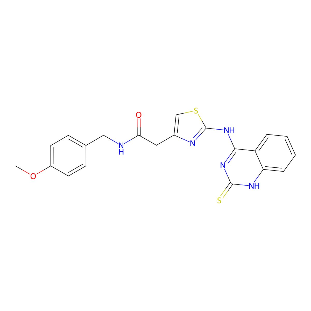 N-(4-methoxybenzyl)-2-(2-((2-thioxo-1,2-dihydroquinazolin-4-yl)amino)thiazol-4-yl)acetamide molecular structure, CAS 689266-99-7