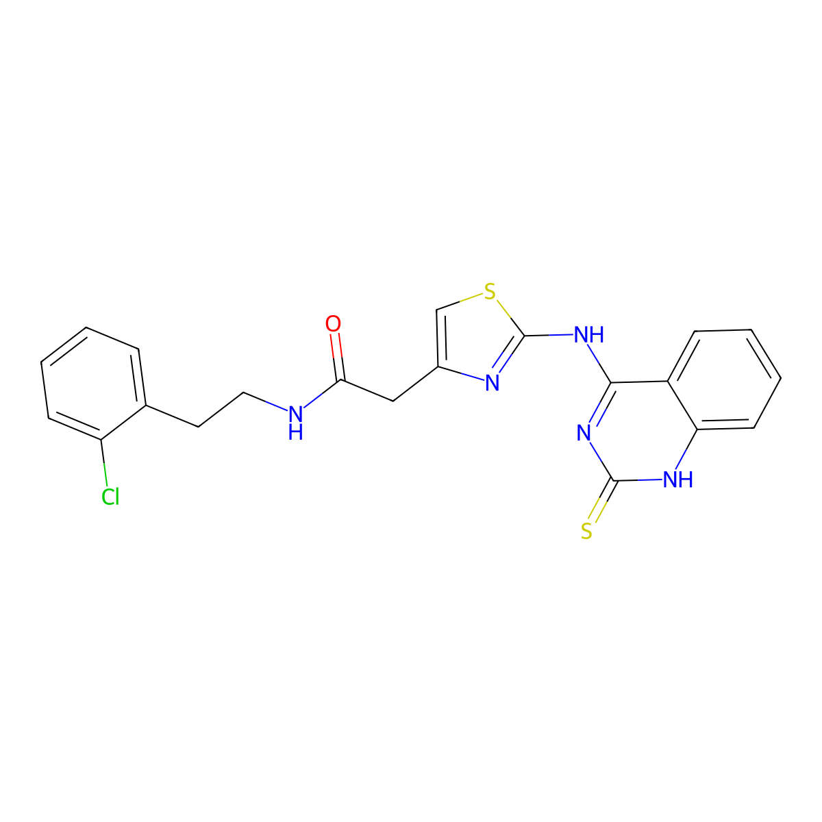 N-(2-chlorophenethyl)-2-(2-((2-thioxo-1,2-dihydroquinazolin-4-yl)amino)thiazol-4-yl)acetamide molecular structure, CAS 689267-02-5