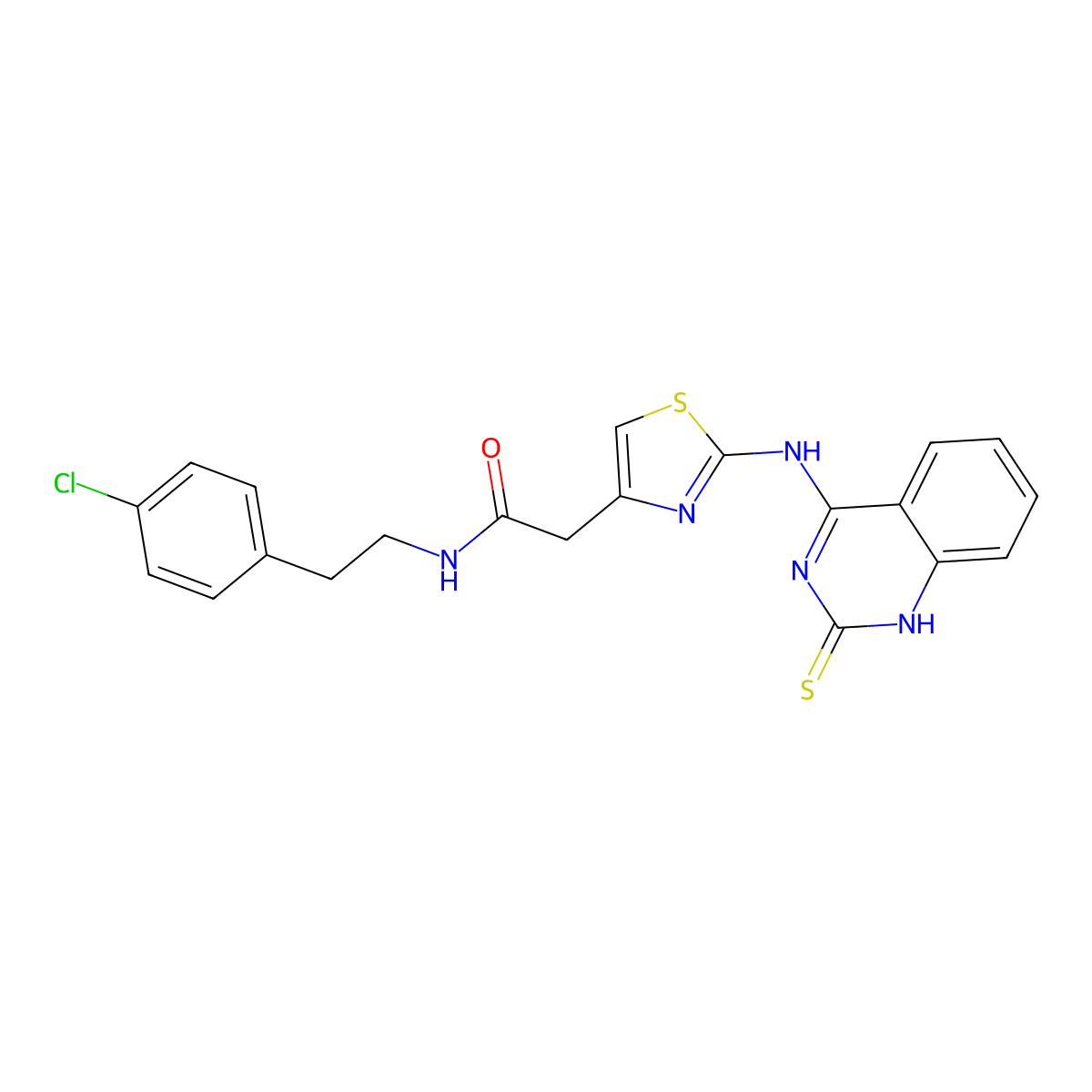 N-(4-chlorophenethyl)-2-(2-((2-thioxo-1,2-dihydroquinazolin-4-yl)amino)thiazol-4-yl)acetamide molecular structure, CAS 689267-03-6