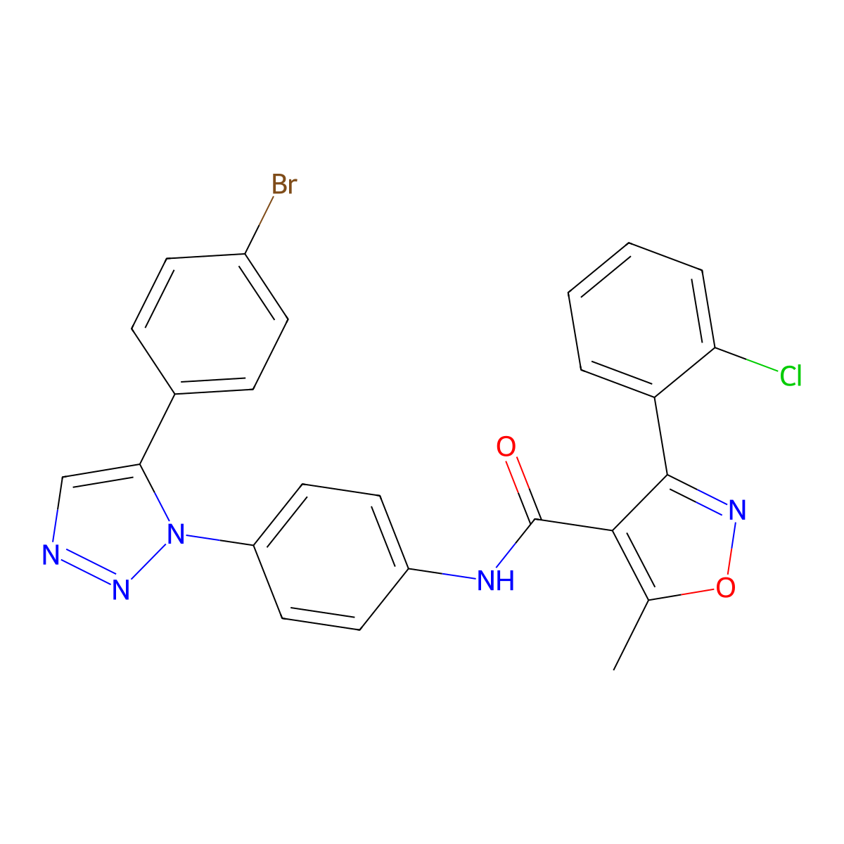 N-[4-[5-(4-bromophenyl)triazol-1-yl]phenyl]-3-(2-chlorophenyl)-5-methyl-1,2-oxazole-4-carboxamide molecular structure, CAS 689268-28-8