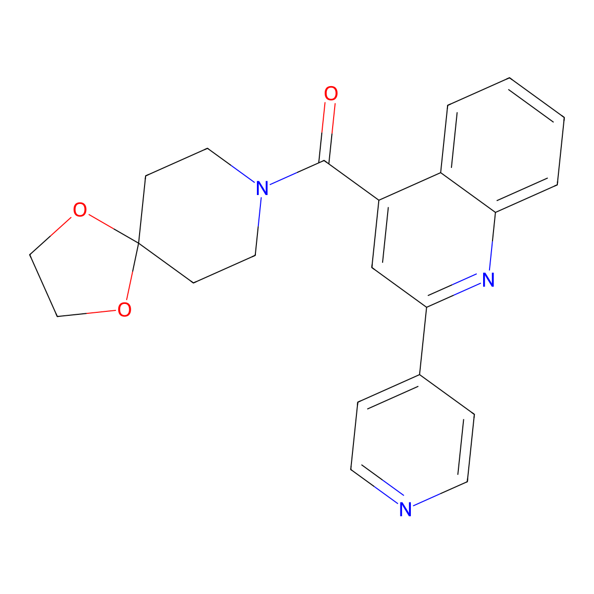 4-(1,4-Dioxa-8-azaspiro[4.5]dec-8-ylcarbonyl)-2-pyridin-4-ylquinoline molecular structure, CAS 689268-87-9