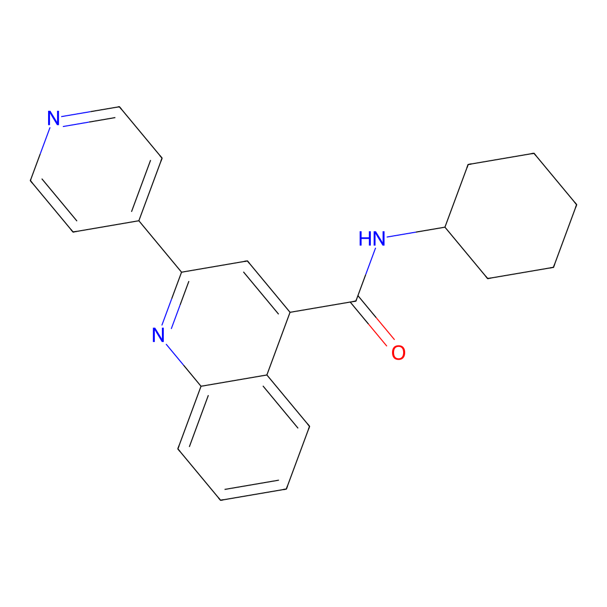 N-cyclohexyl-2-(pyridin-4-yl)quinoline-4-carboxamide molecular structure, CAS 689269-17-8
