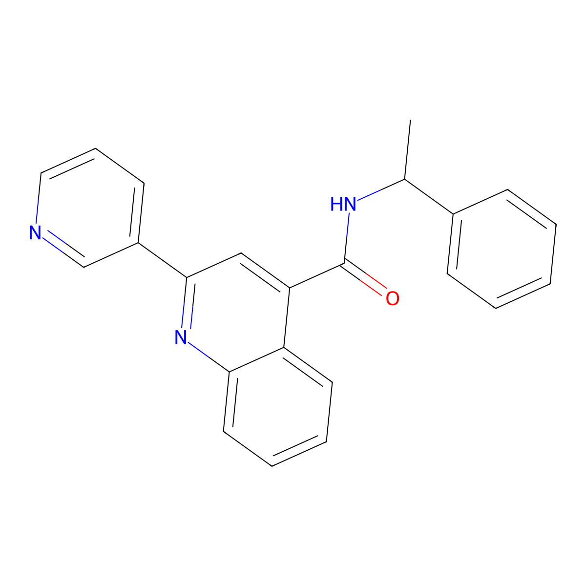 N-(1-phenylethyl)-2-(pyridin-3-yl)quinoline-4-carboxamide molecular structure, CAS 689269-35-0