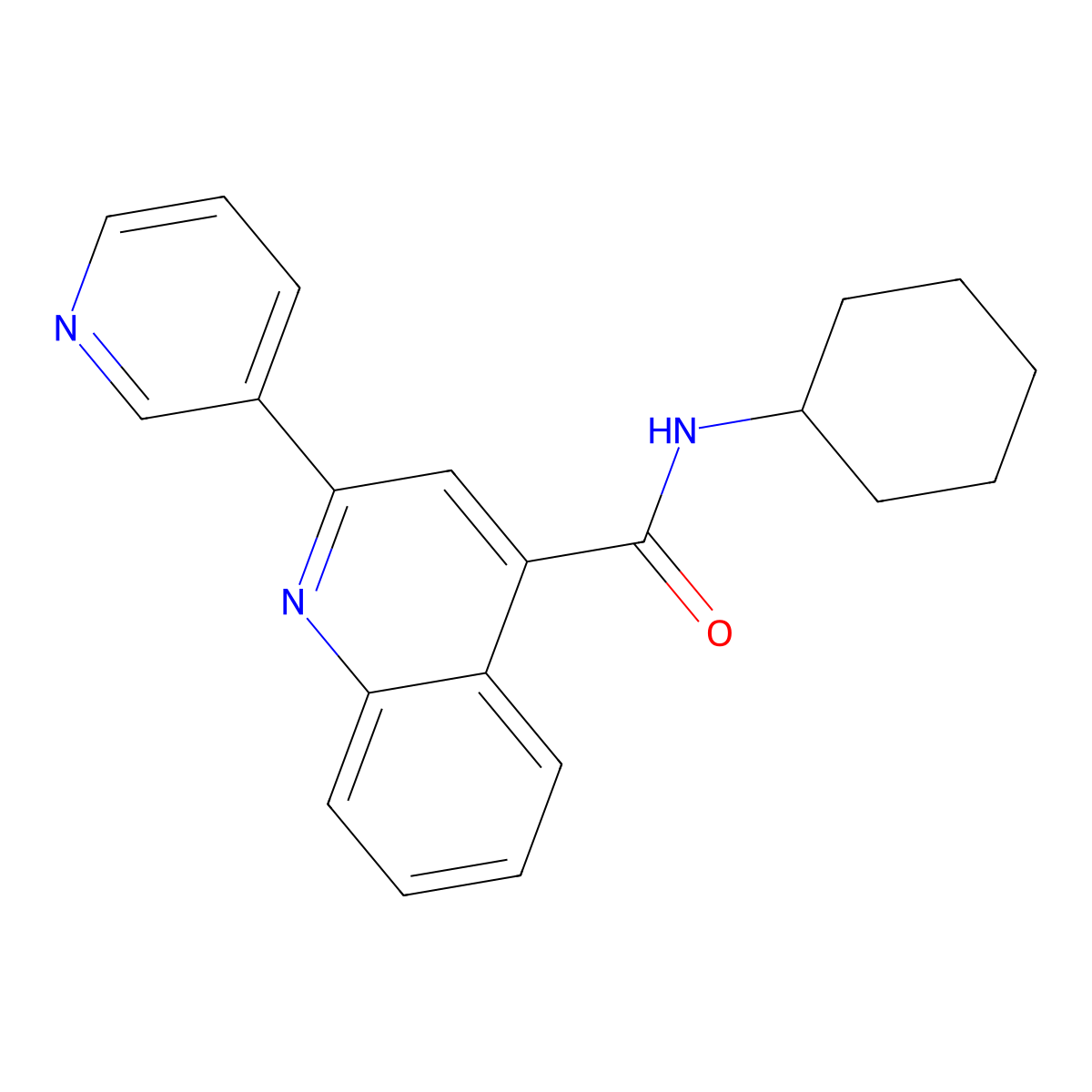 N-cyclohexyl-2-pyridin-3-ylquinoline-4-carboxamide molecular structure, CAS 689269-48-5