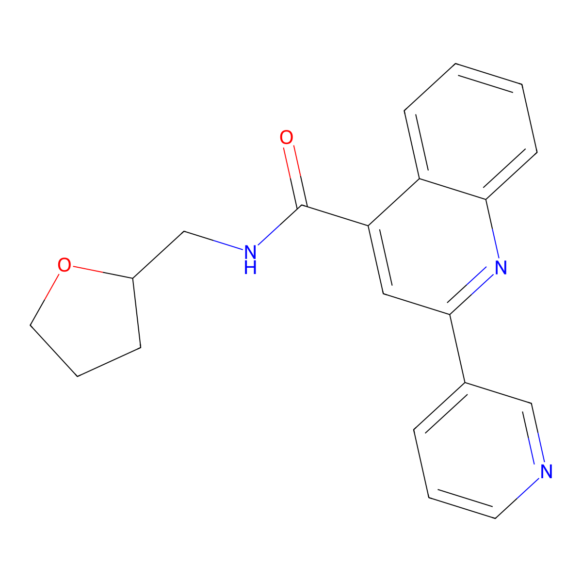 2-(pyridin-3-yl)-N-(tetrahydrofuran-2-ylmethyl)quinoline-4-carboxamide molecular structure, CAS 689269-57-6