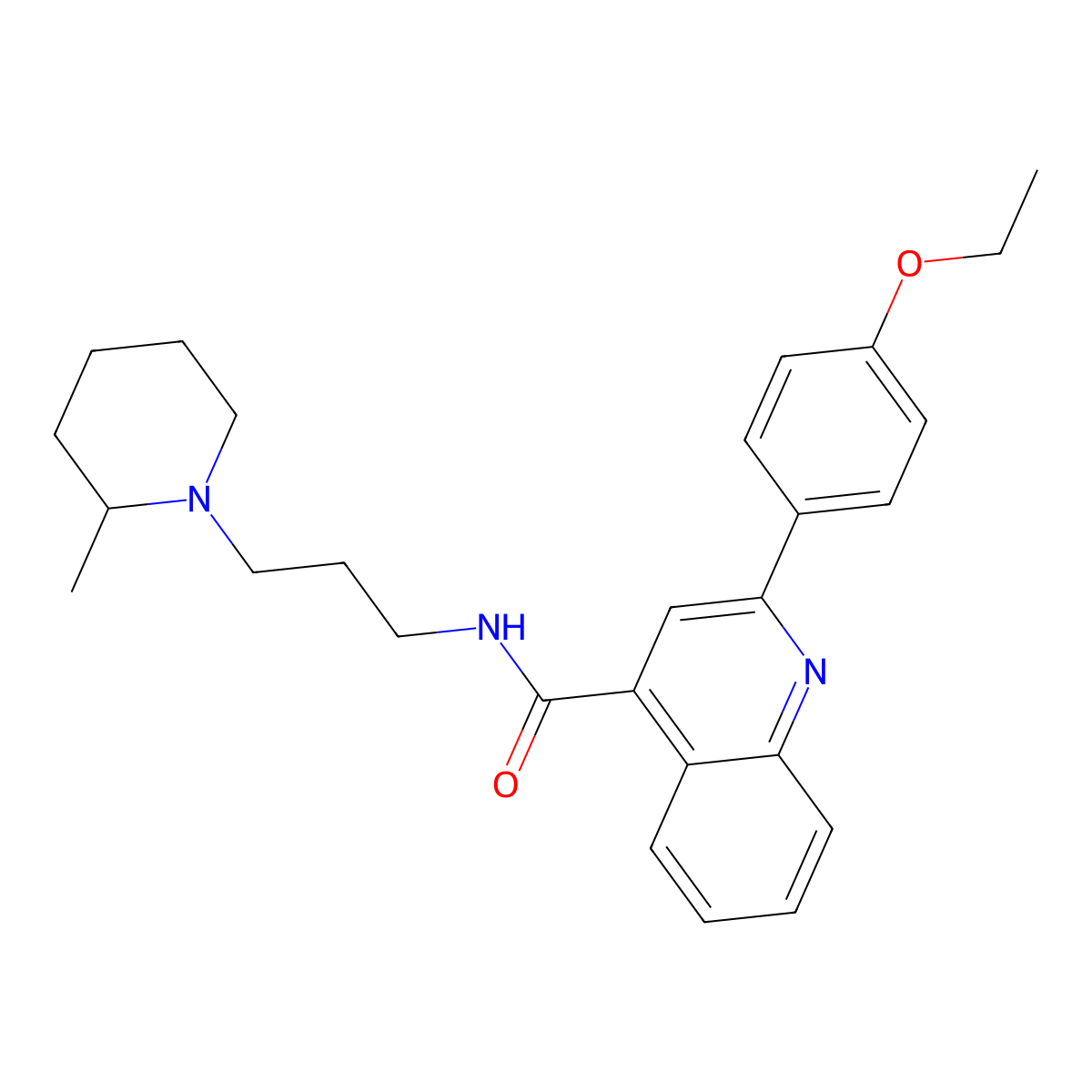 2-(4-ethoxyphenyl)-N-(3-(2-methylpiperidin-1-yl)propyl)quinoline-4-carboxamide molecular structure, CAS 689270-18-6