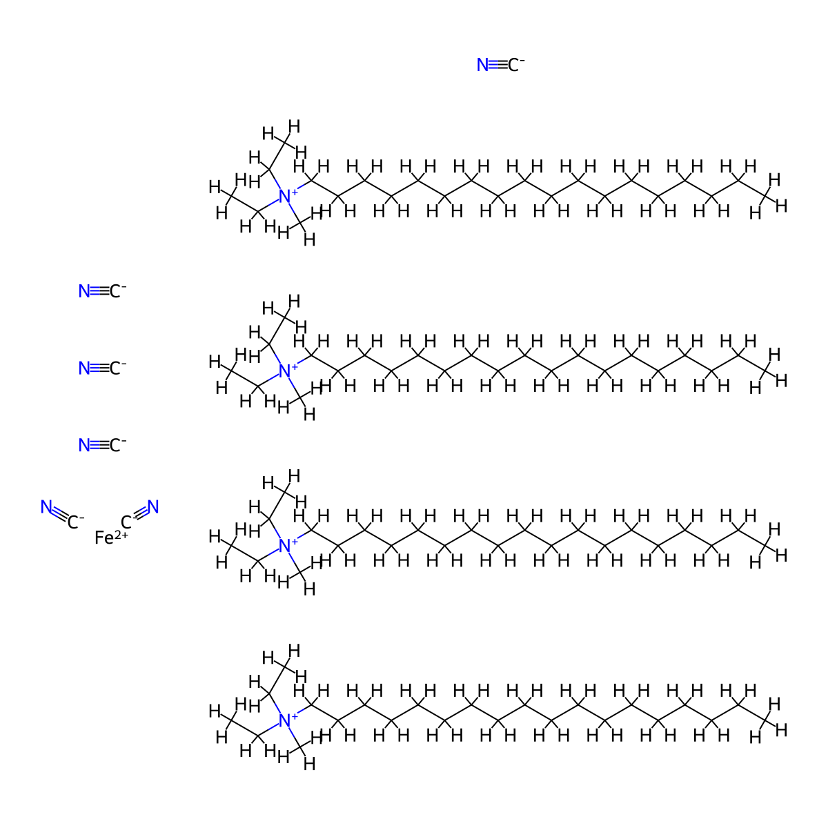 1-Octadecanaminium, N,N-diethyl-N-methyl-, (OC-6-11)-hexakis(cyano-kappaC)ferrate(4-) (4:1) molecular structure, CAS 68928-29-0
