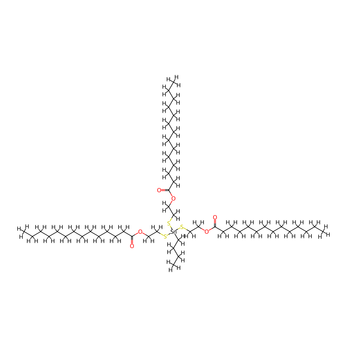 Tetradecanoic acid, 1,1',1''-[(butylstannylidyne)tris(thio-2,1-ethanediyl)] ester molecular structure, CAS 68928-34-7