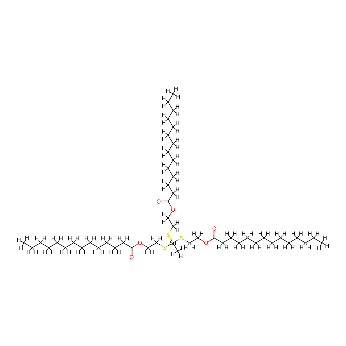 Tetradecanoic acid, 1,1',1''-((methylstannylidyne)tris(thio-2,1-ethanediyl)) ester molecular structure, CAS 68928-38-1