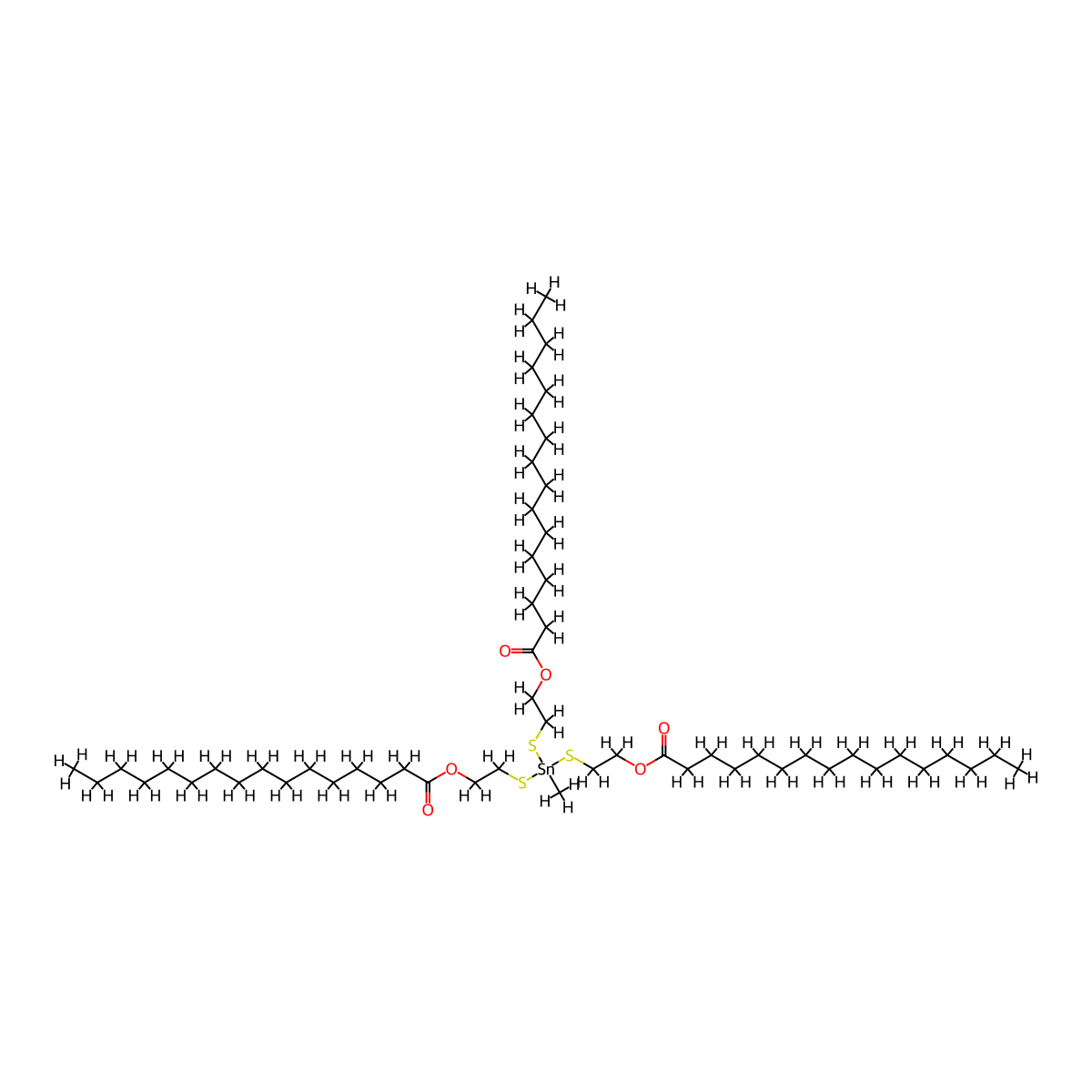 Hexadecanoic acid, 1,1',1''-[(methylstannylidyne)tris(thio-2,1-ethanediyl)] ester molecular structure, CAS 68928-41-6
