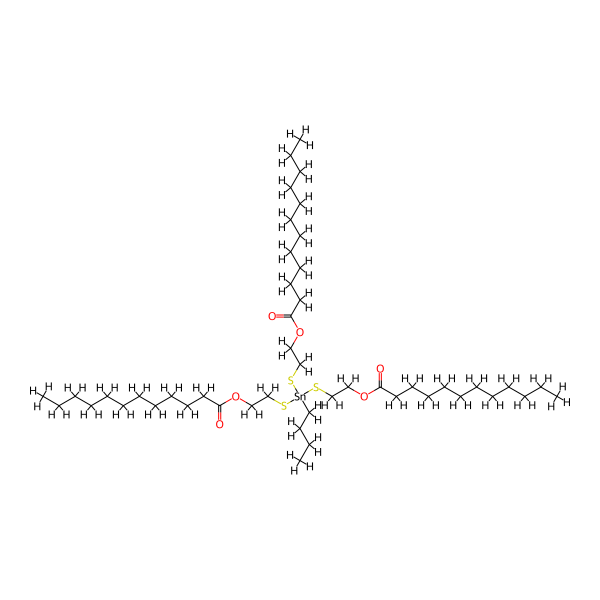 Dodecanoic acid, 1,1',1''-((butylstannylidyne)tris(thio-2,1-ethanediyl)) ester molecular structure, CAS 68928-52-9