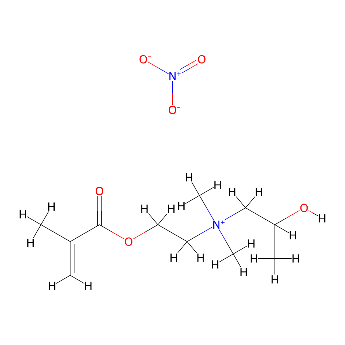 1-Propanaminium, 2-hydroxy-N,N-dimethyl-N-(2-((2-methyl-1-oxo-2-propen-1-yl)oxy)ethyl)-, nitrate (1:1) molecular structure, CAS 68928-62-1
