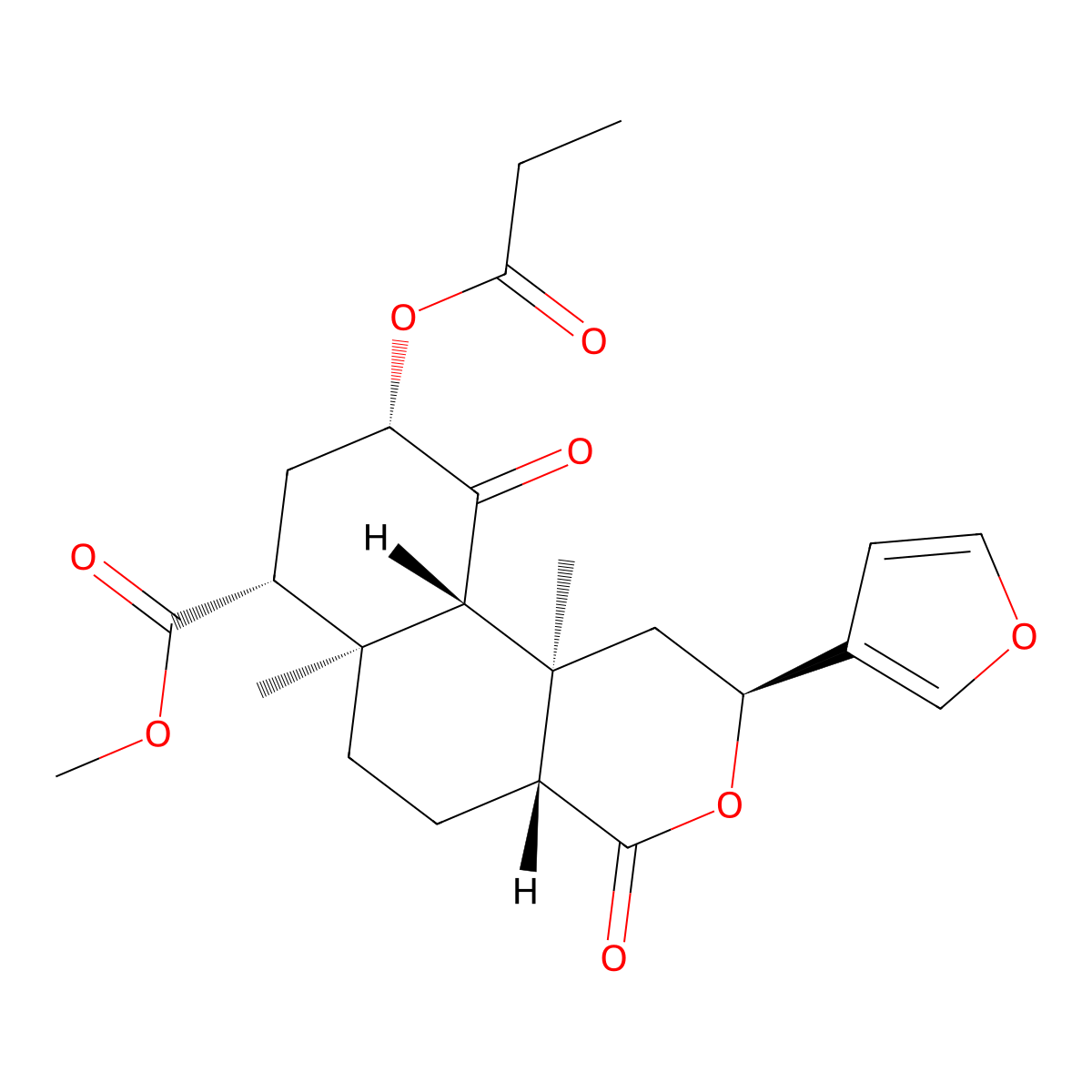 methyl (2S,4aR,6aR,7R,9S,10aS,10bR)-2-(furan-3-yl)-6a,10b-dimethyl-4,10-dioxo-9-propanoyloxy-2,4a,5,6,7,8,9,10a-octahydro-1H-benzo[f]isochromene-7-carboxylate molecular structure, CAS 689295-71-4