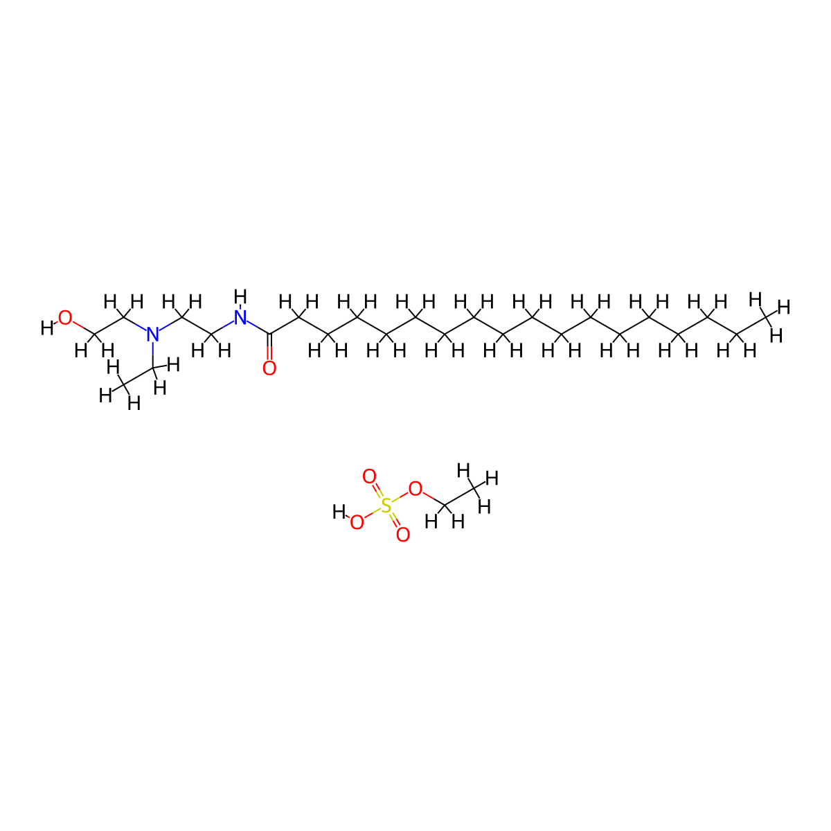 Sulfuric acid, monoethyl ester, compd. with N-(2-(ethyl(2-hydroxyethyl)amino)ethyl)octadecanamide (1:1) molecular structure, CAS 68957-51-7