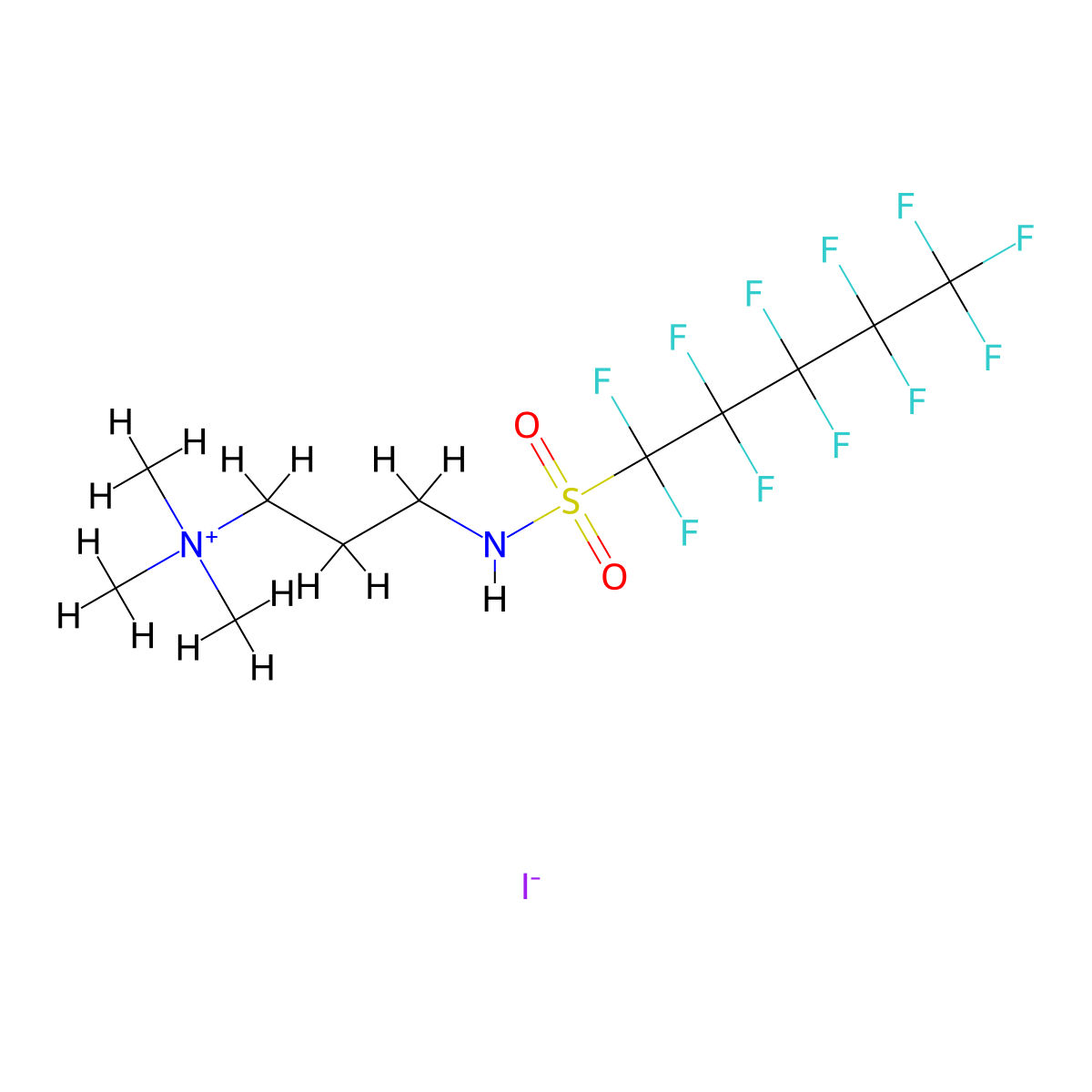 1-Propanaminium, N,N,N-trimethyl-3-[[(1,1,2,2,3,3,4,4,5,5,5-undecafluoropentyl)sulfonyl]amino]-, iodide (1:1) molecular structure, CAS 68957-57-3